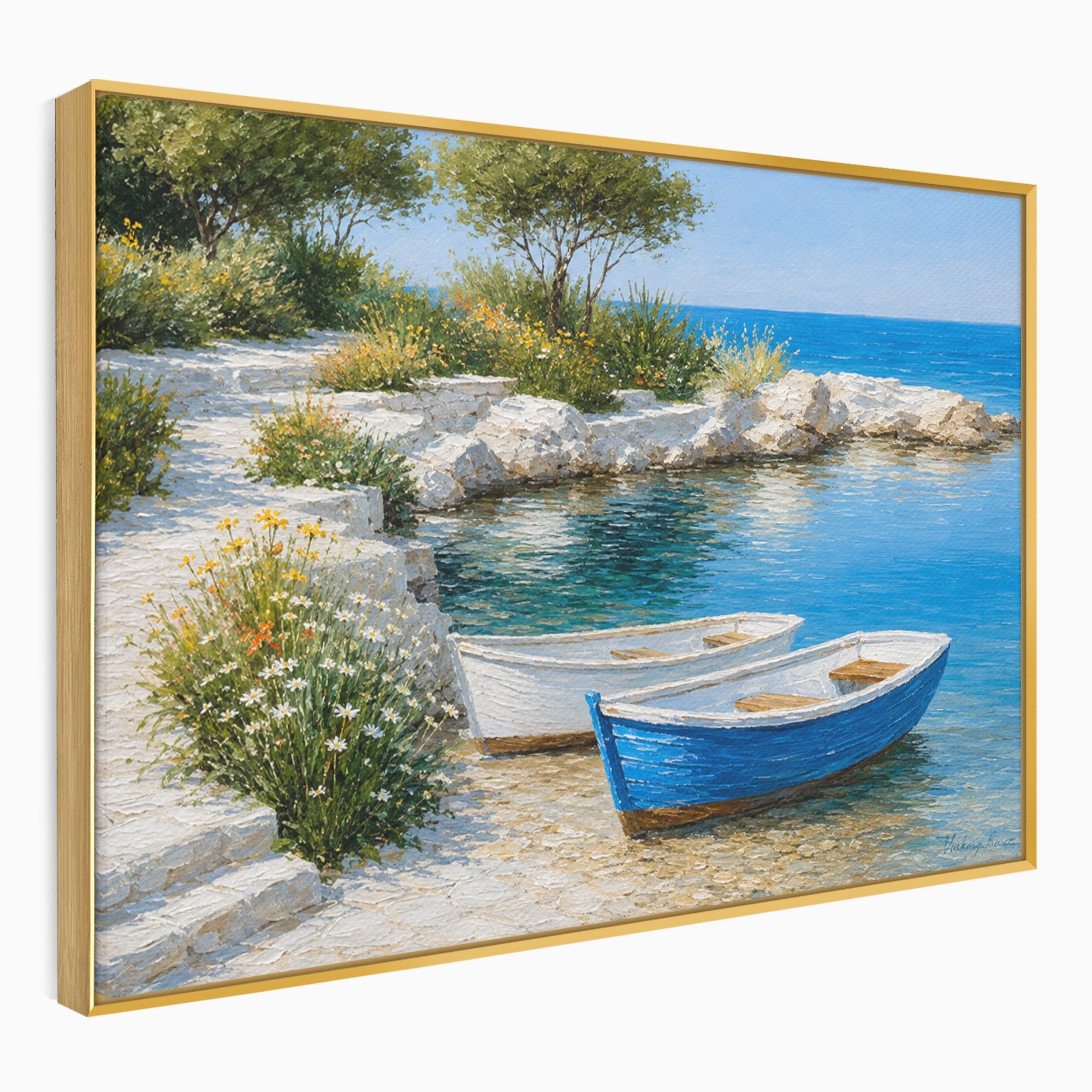 Tablou Canvas Premium LuxCanva® A1693, Barci La Tarm, Mare, Barci, Peisaj, Natura, Living, Culori Vibrante