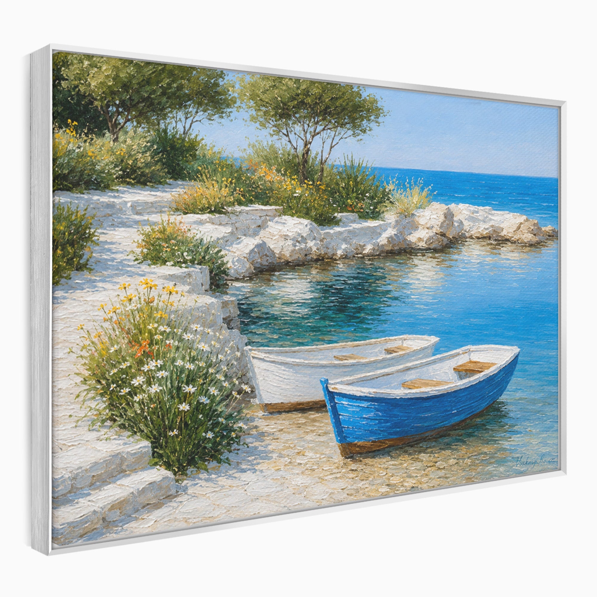 Tablou Canvas Premium LuxCanva® A1693, Barci La Tarm, Mare, Barci, Peisaj, Natura, Living, Culori Vibrante