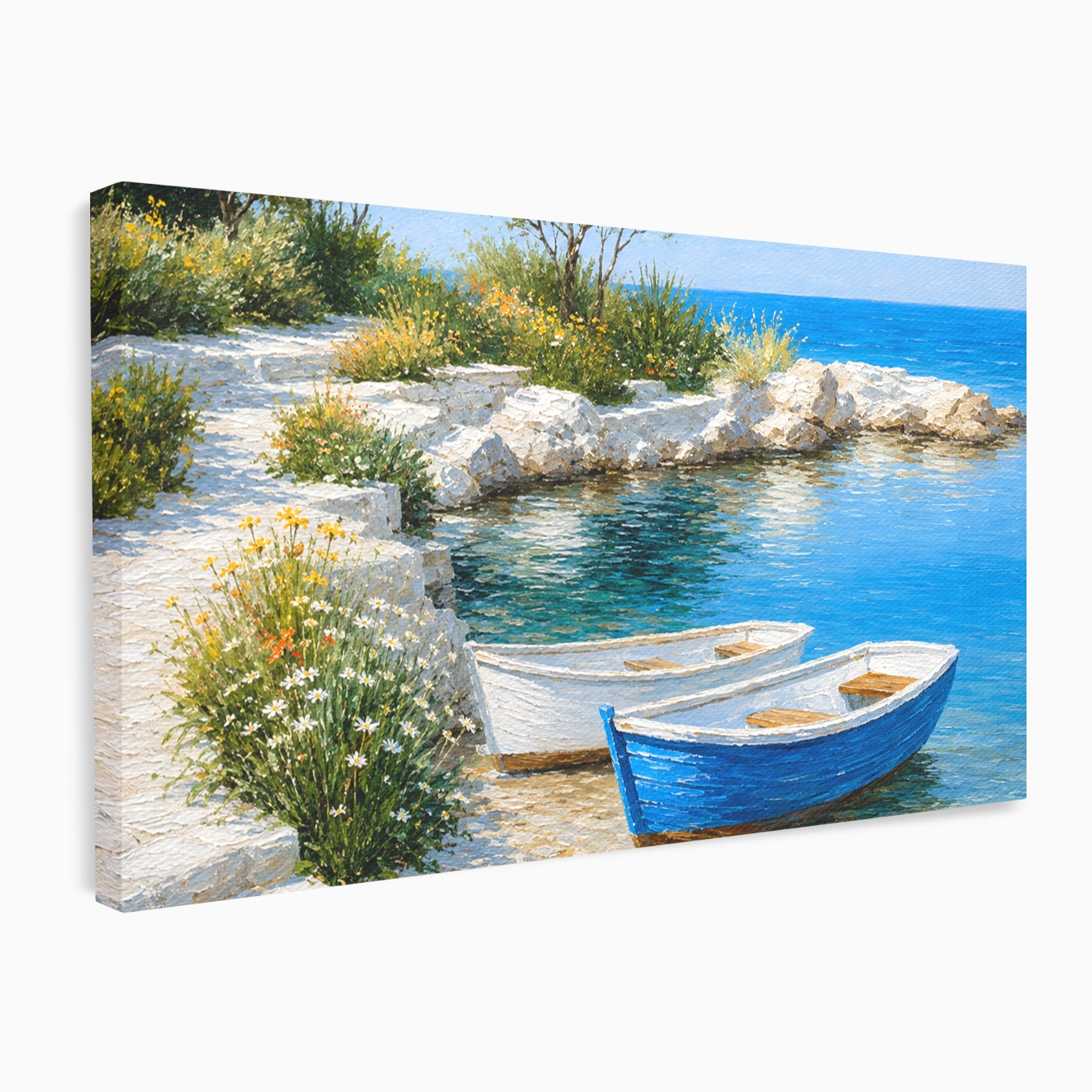 Tablou Canvas Premium LuxCanva® A1693, Barci La Tarm, Mare, Barci, Peisaj, Natura, Living, Culori Vibrante