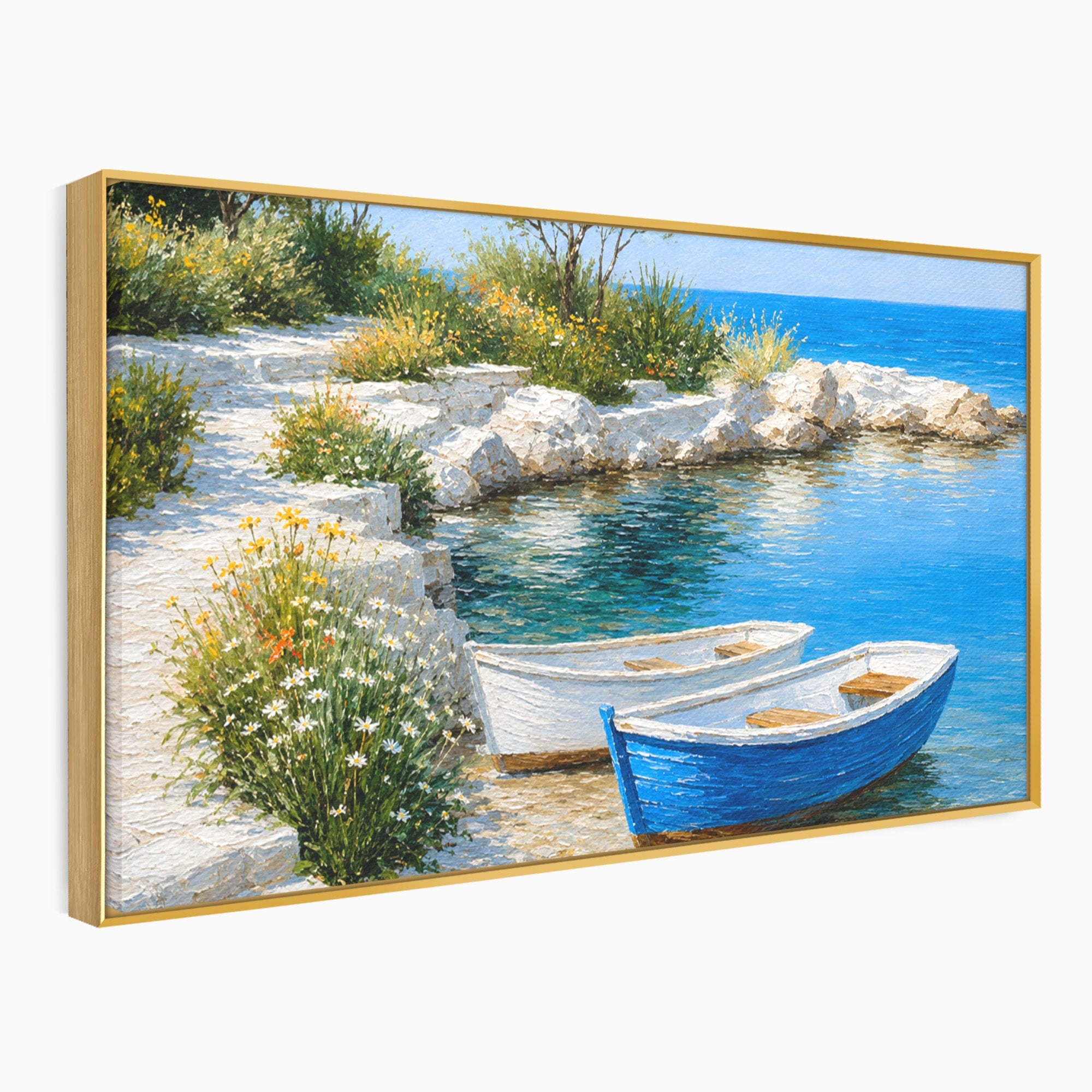 Tablou Canvas Premium LuxCanva® A1693, Barci La Tarm, Mare, Barci, Peisaj, Natura, Living, Culori Vibrante