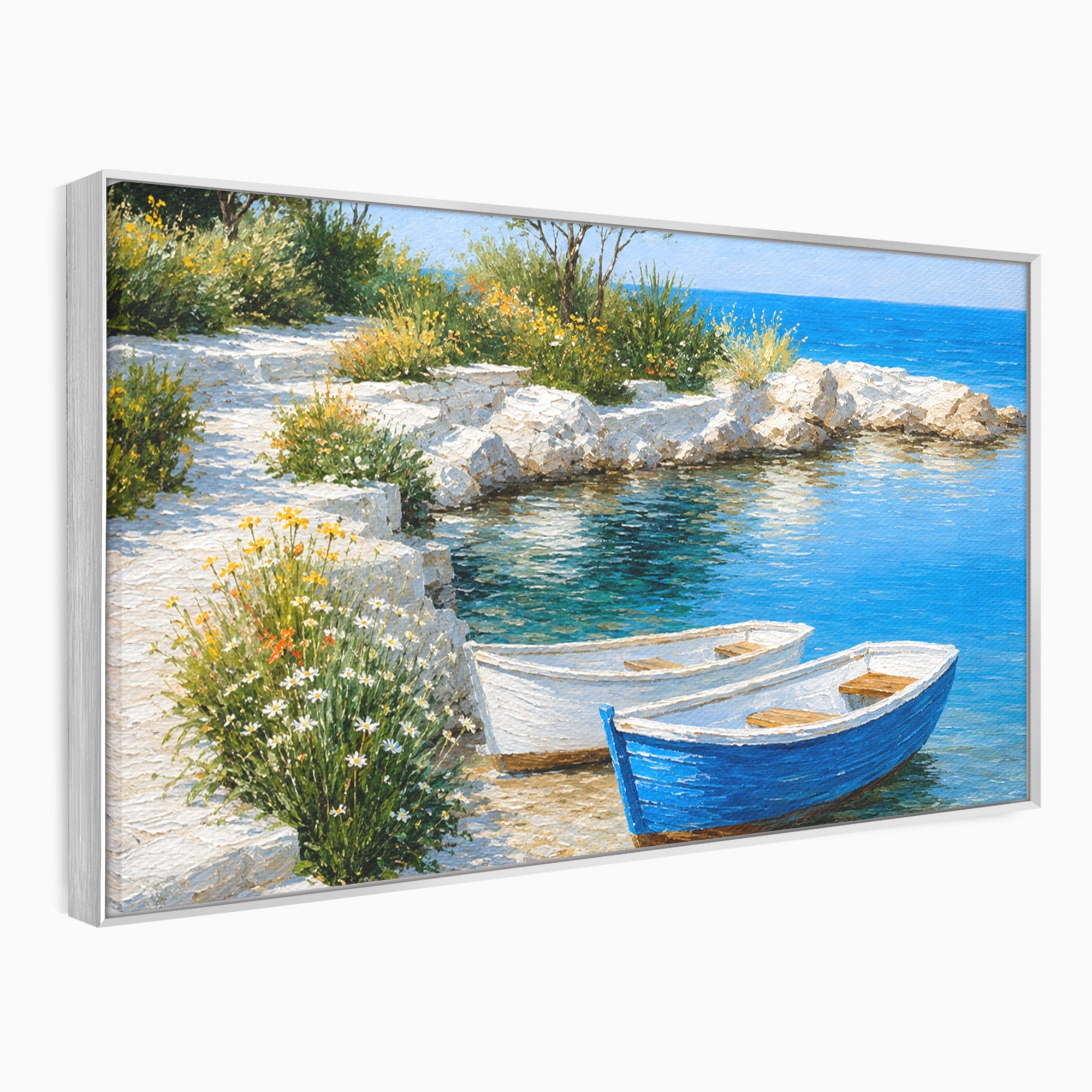 Tablou Canvas Premium LuxCanva® A1693, Barci La Tarm, Mare, Barci, Peisaj, Natura, Living, Culori Vibrante