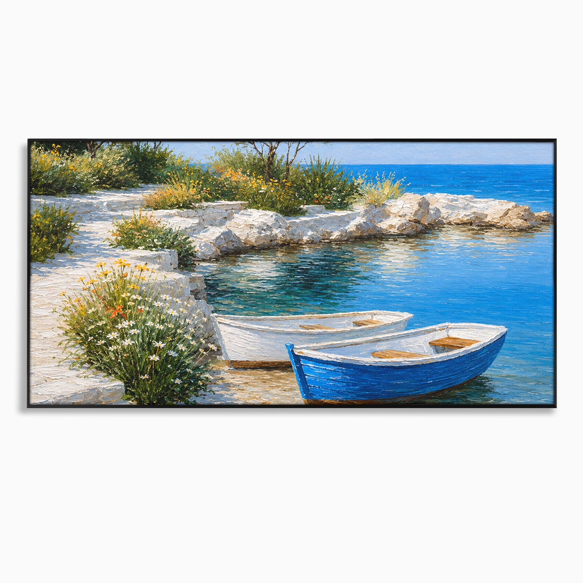 Tablou Canvas Premium LuxCanva® A1693, Barci La Tarm, Mare, Barci, Peisaj, Natura, Living, Culori Vibrante