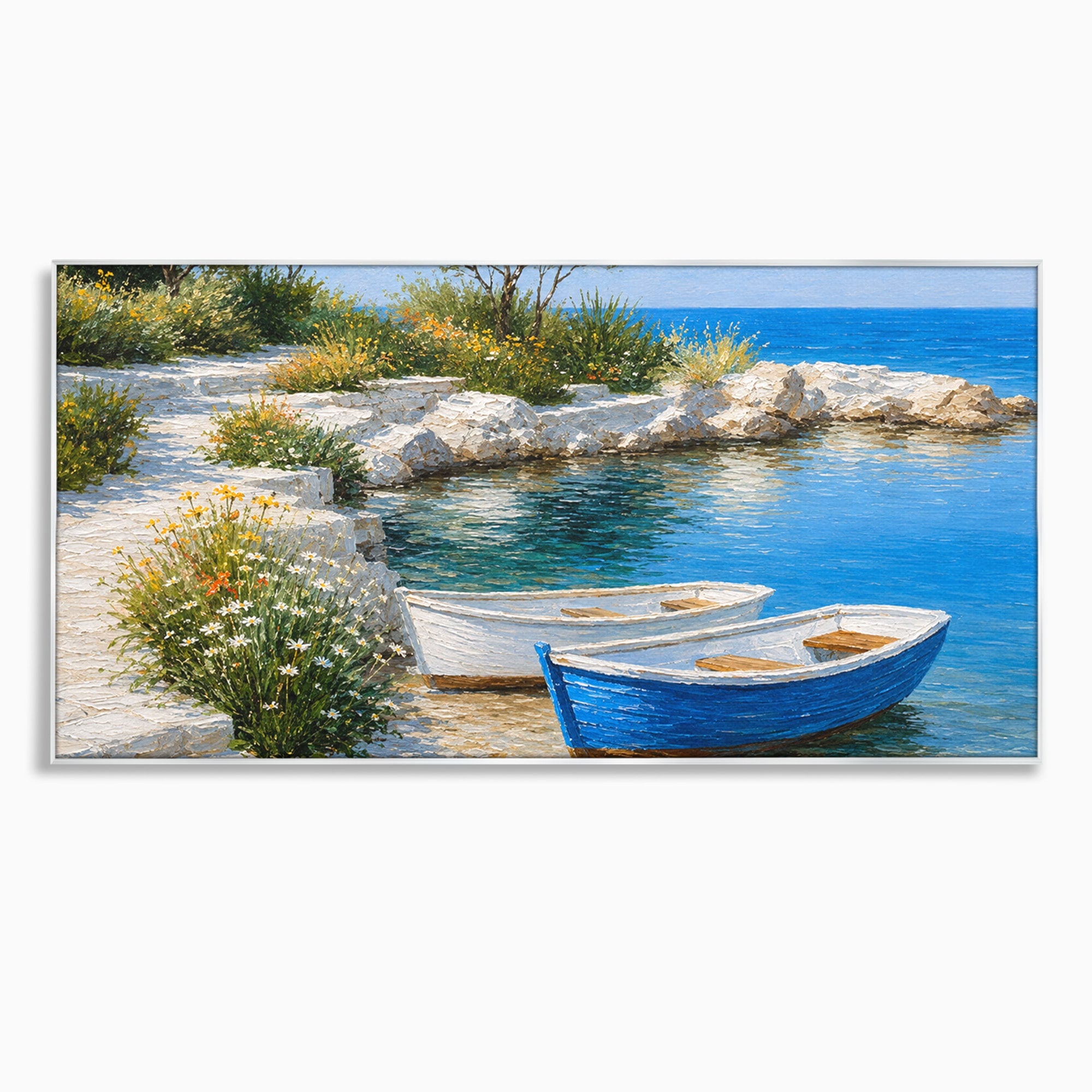 Tablou Canvas Premium LuxCanva® A1693, Barci La Tarm, Mare, Barci, Peisaj, Natura, Living, Culori Vibrante