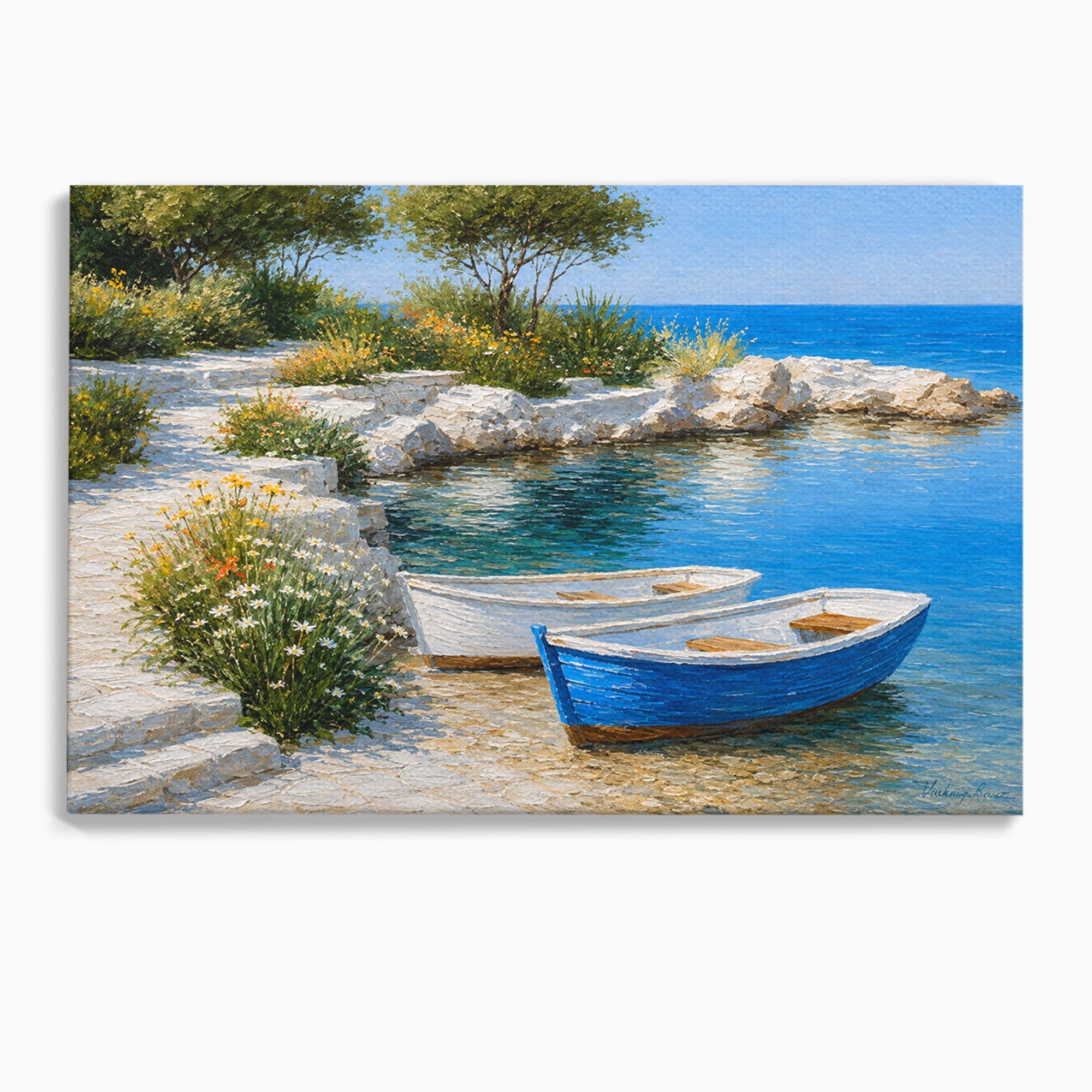 Tablou Canvas Premium LuxCanva® A1693, Barci La Tarm, Mare, Barci, Peisaj, Natura, Living, Culori Vibrante