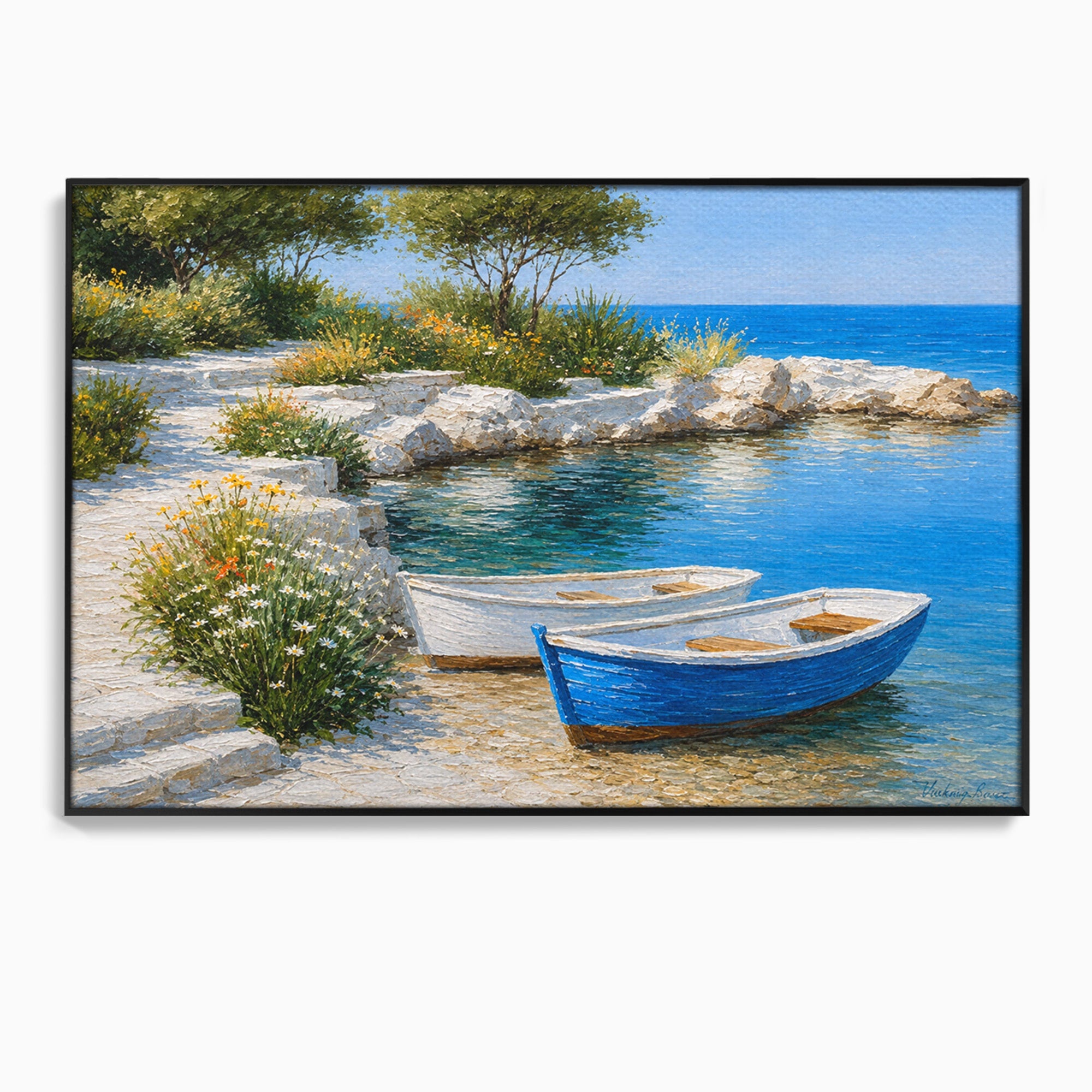 Tablou Canvas Premium LuxCanva® A1693, Barci La Tarm, Mare, Barci, Peisaj, Natura, Living, Culori Vibrante
