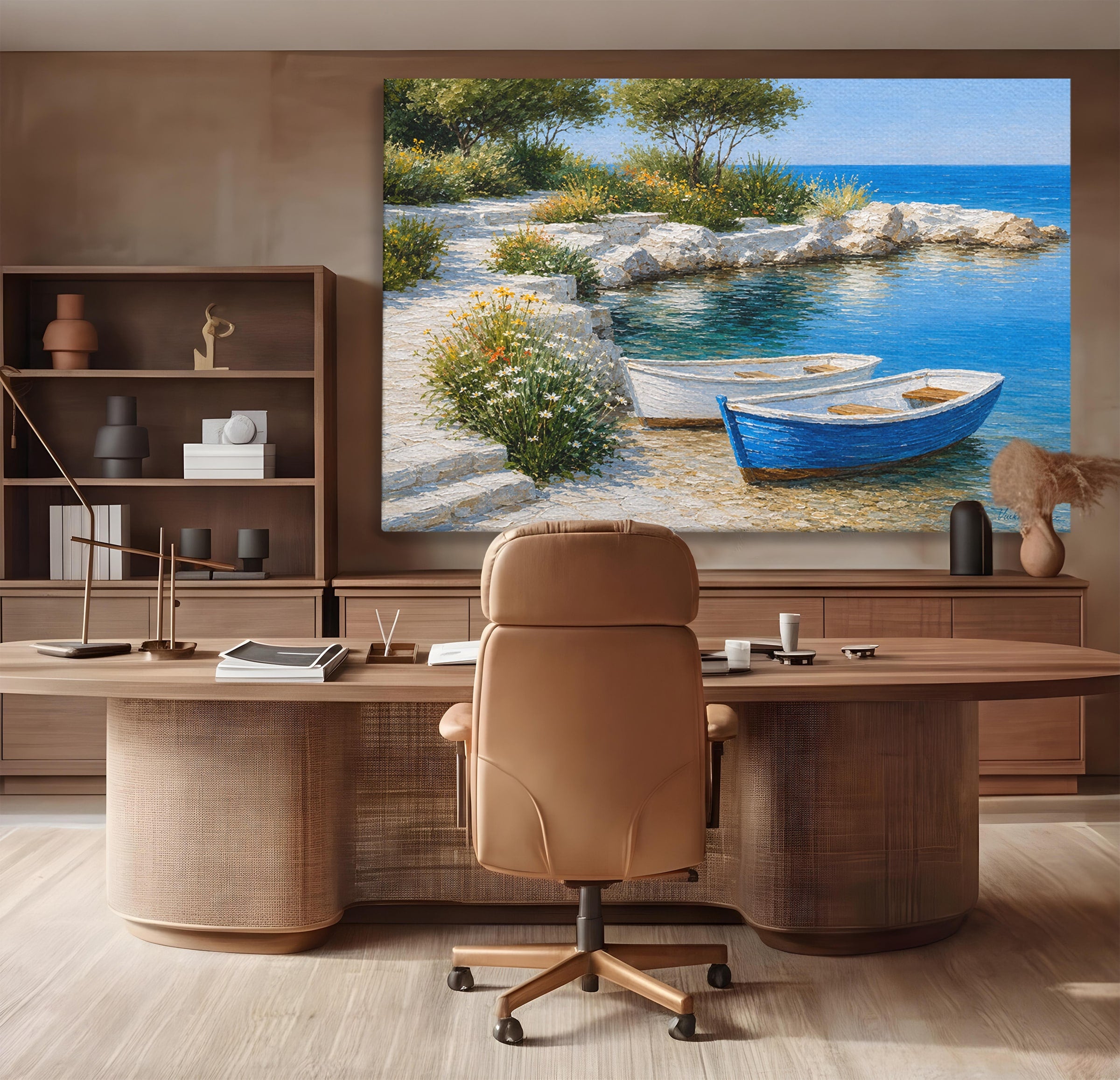 Tablou Canvas Premium LuxCanva® A1693, Barci La Tarm, Mare, Barci, Peisaj, Natura, Living, Culori Vibrante