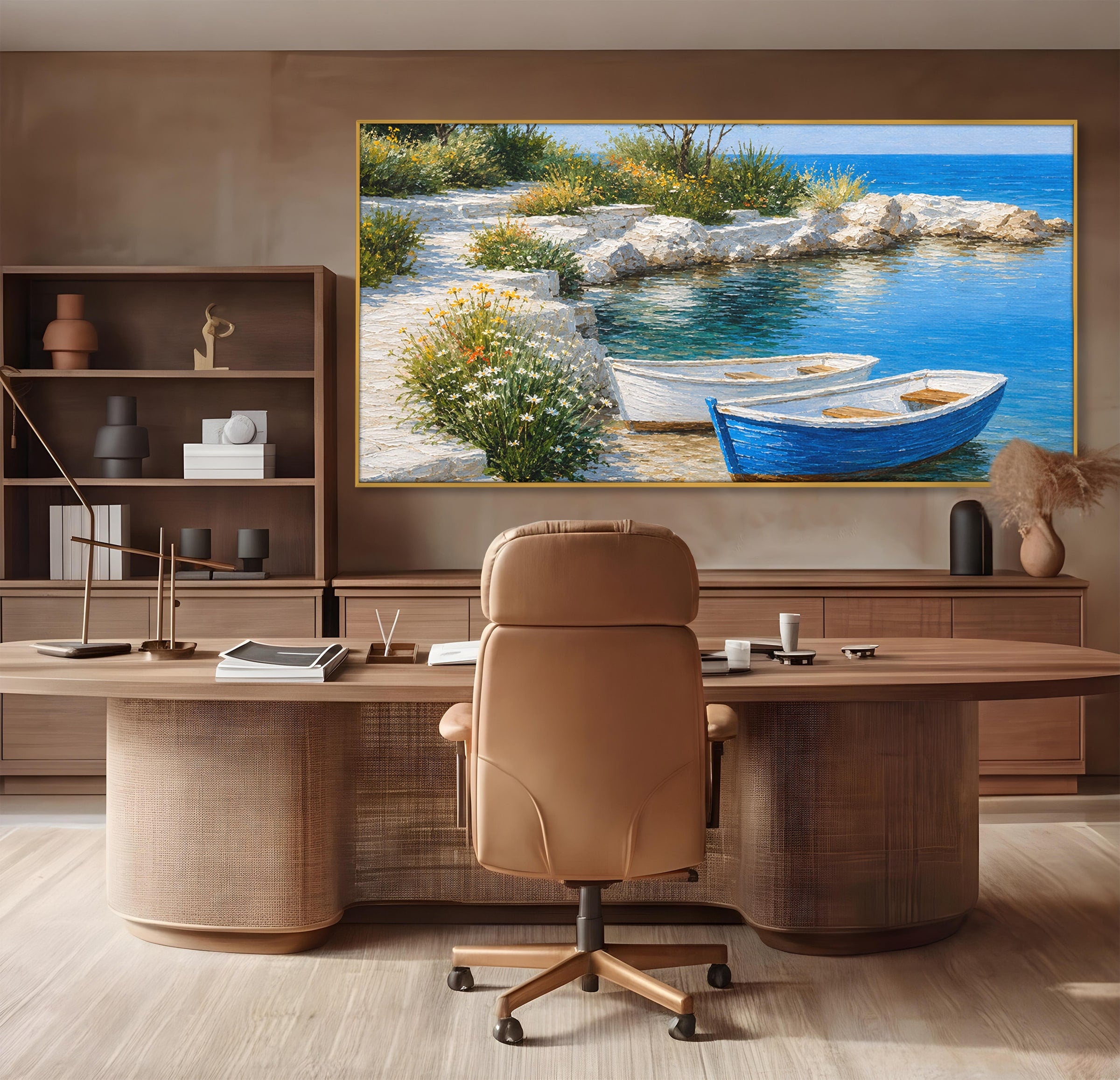 Tablou Canvas Premium LuxCanva® A1693, Barci La Tarm, Mare, Barci, Peisaj, Natura, Living, Culori Vibrante