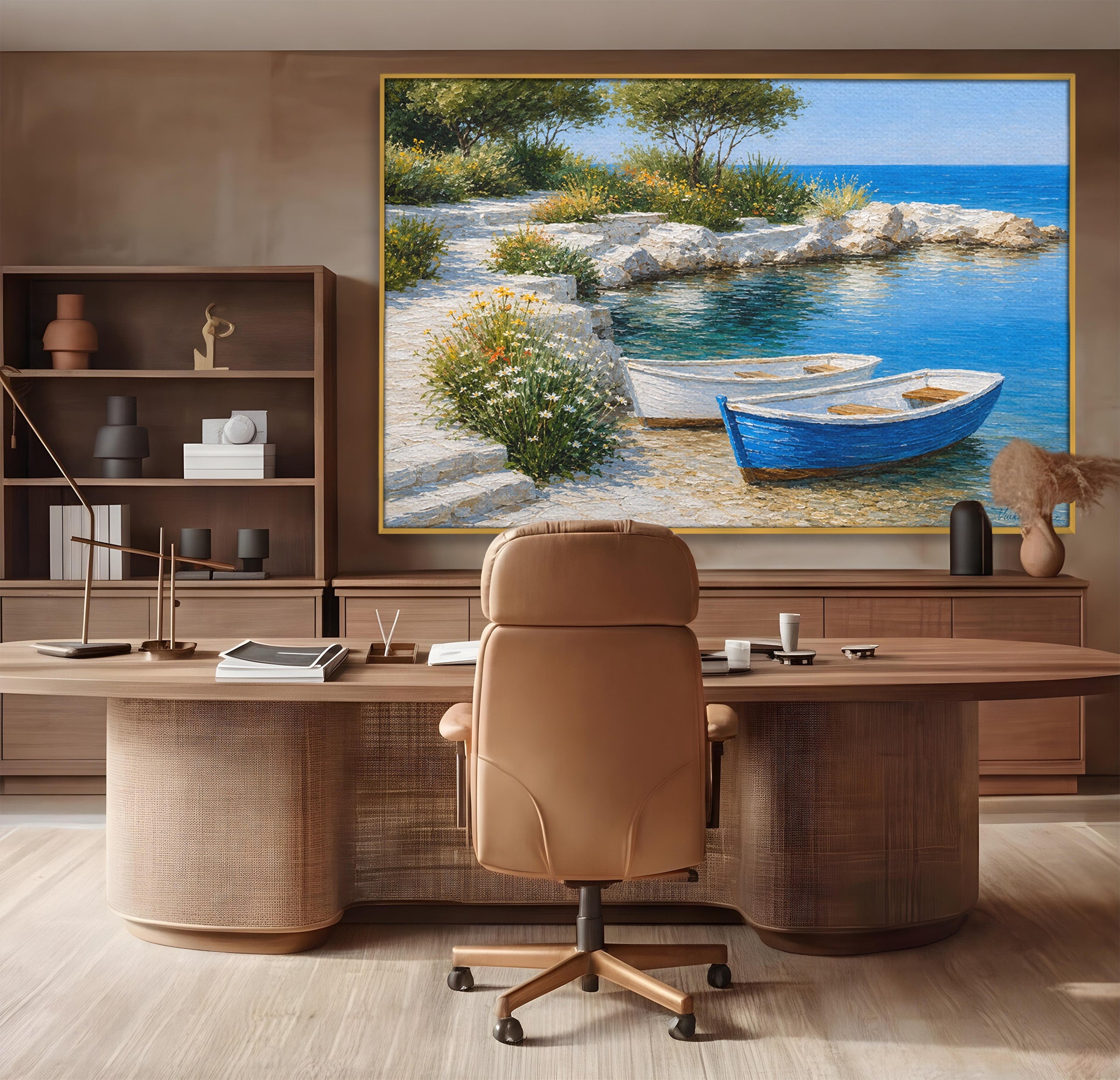Tablou Canvas Premium LuxCanva® A1693, Barci La Tarm, Mare, Barci, Peisaj, Natura, Living, Culori Vibrante