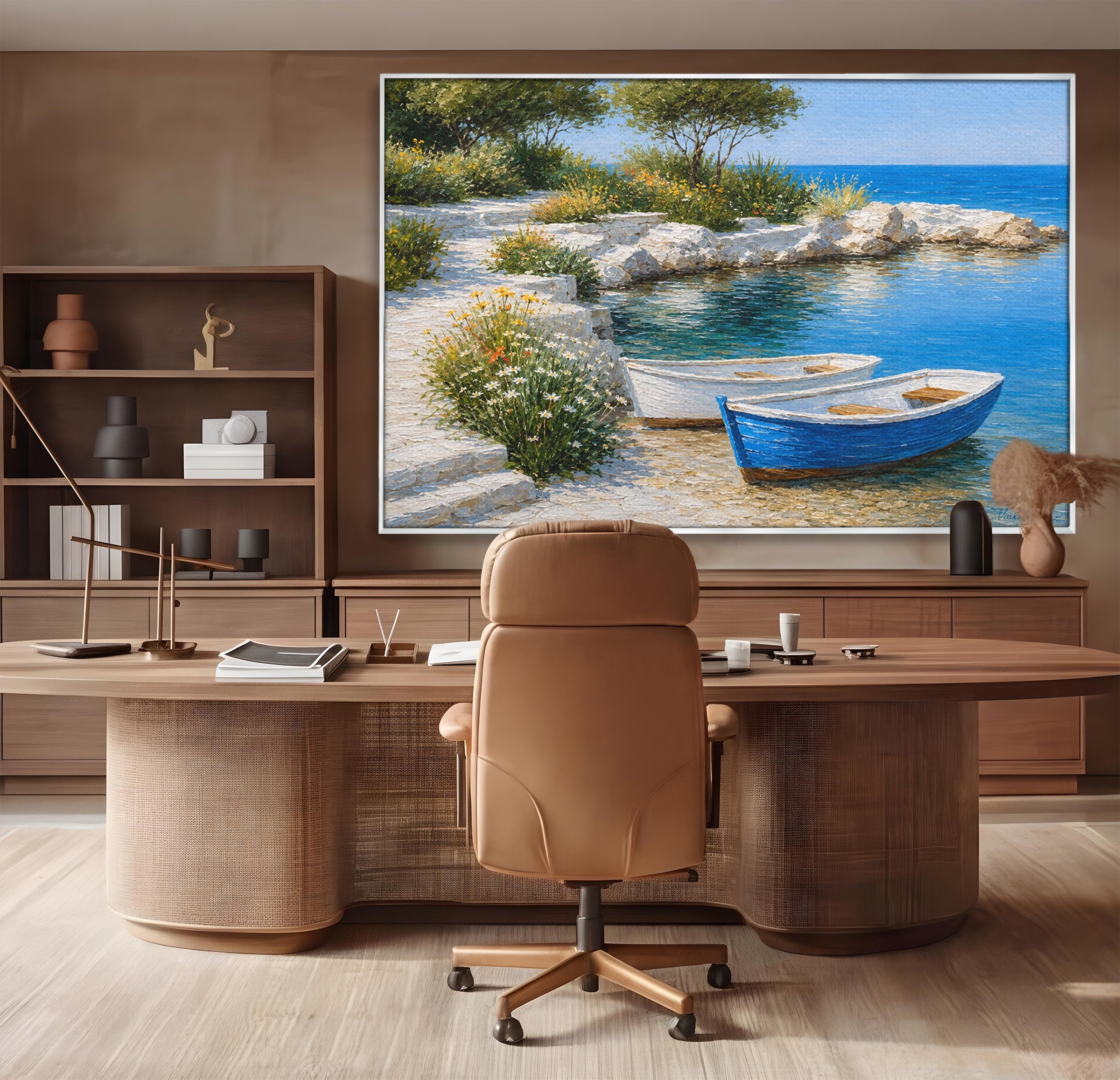 Tablou Canvas Premium LuxCanva® A1693, Barci La Tarm, Mare, Barci, Peisaj, Natura, Living, Culori Vibrante
