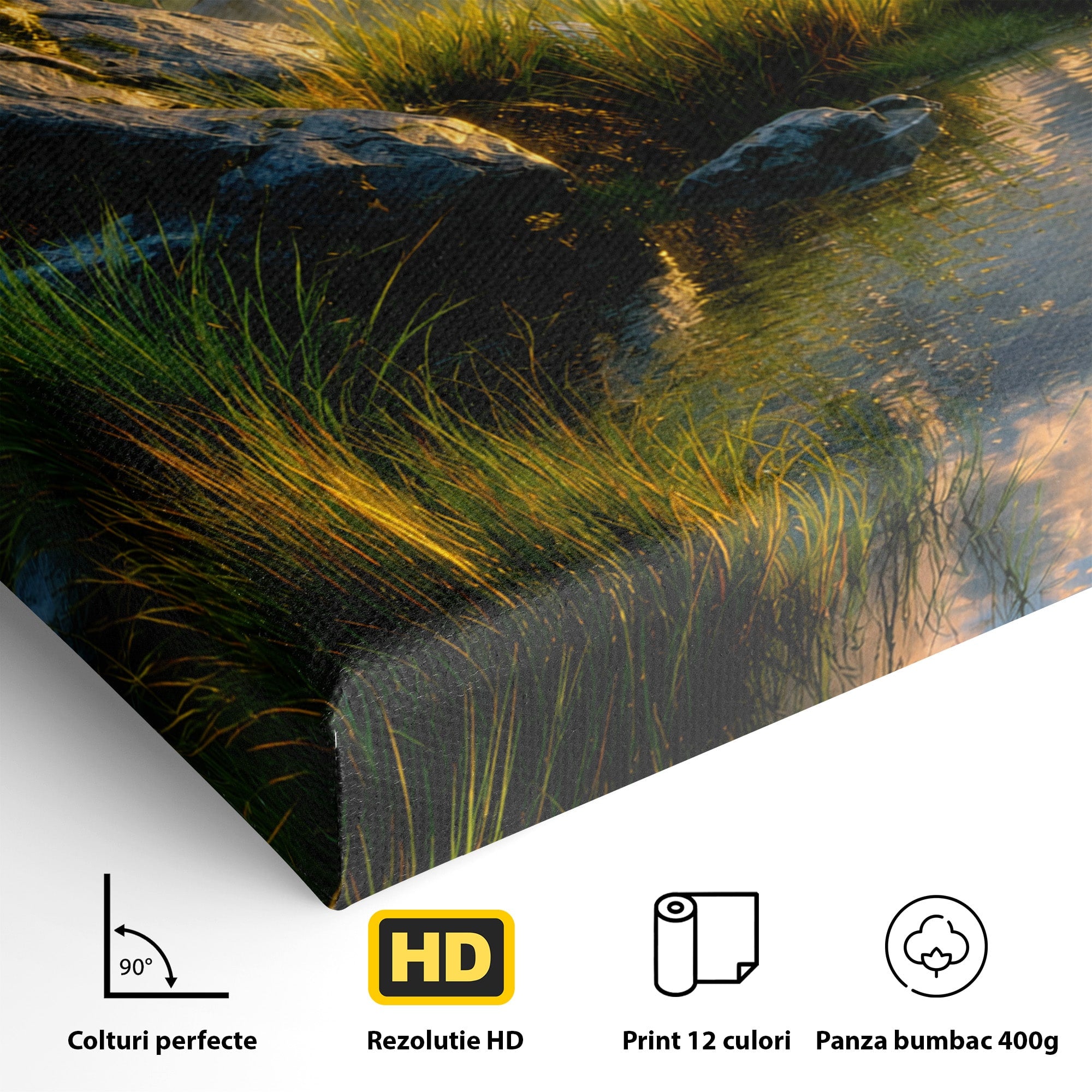 Tablou Canvas Premium LuxCanva® A1694, Peisaj Montan Idilic, Munti, Apus, Natura, Peisaj, Reflectie, Living, Dormitor, Culori Vibrante