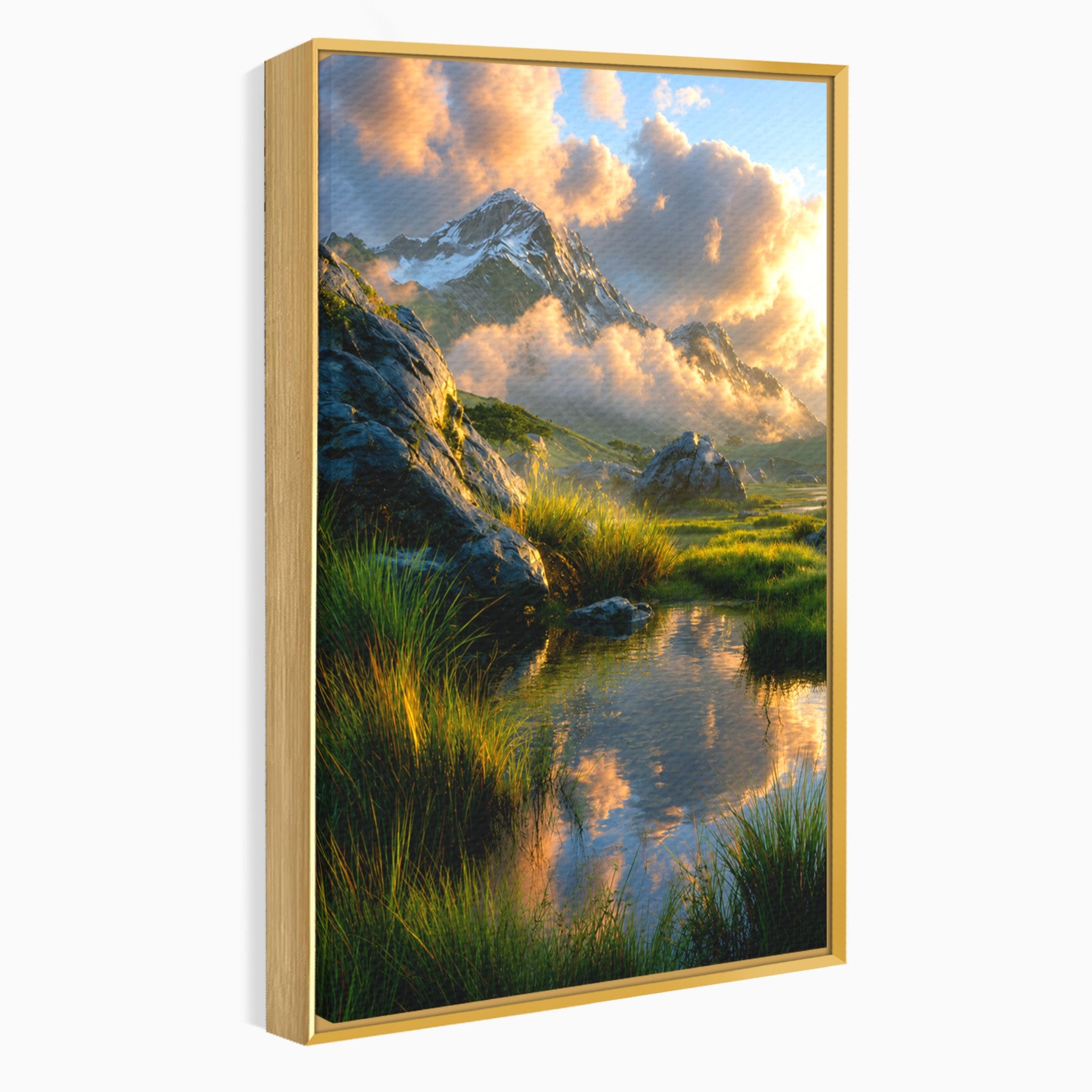 Tablou Canvas Premium LuxCanva® A1694, Peisaj Montan Idilic, Munti, Apus, Natura, Peisaj, Reflectie, Living, Dormitor, Culori Vibrante