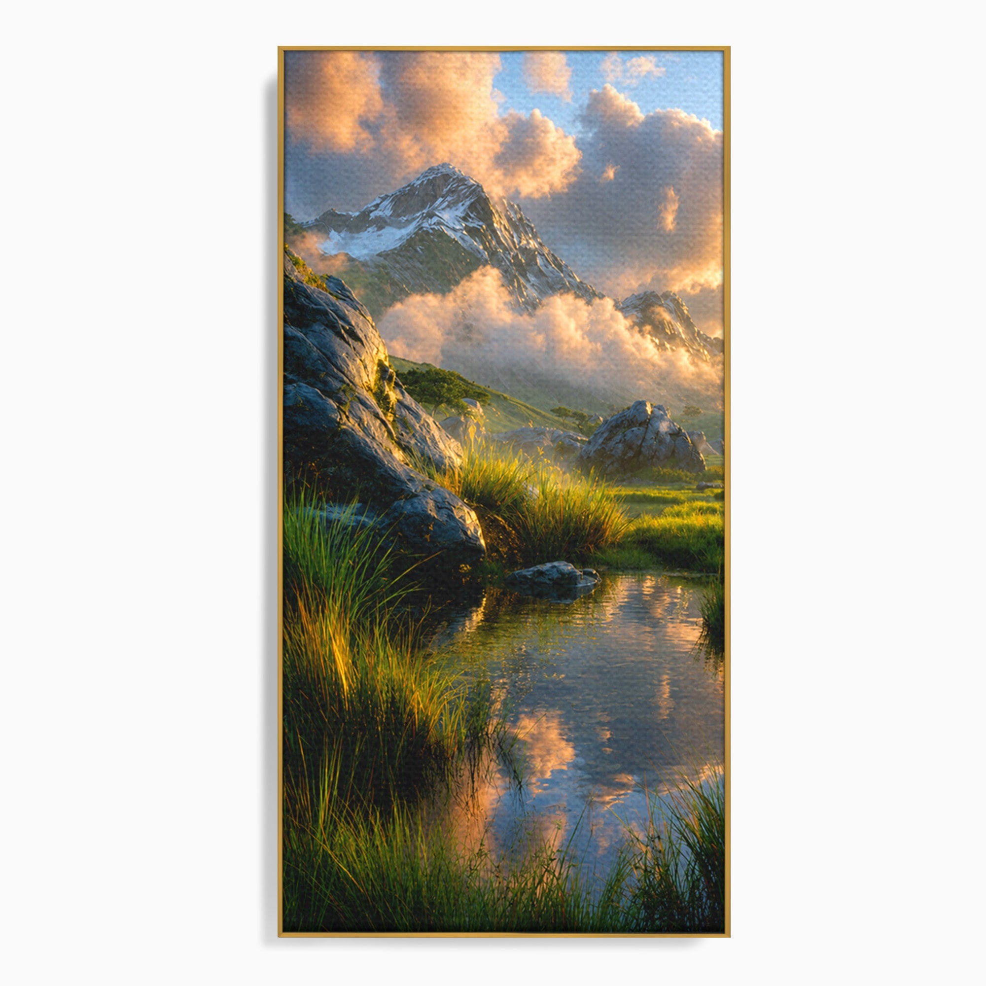 Tablou Canvas Premium LuxCanva® A1694, Peisaj Montan Idilic, Munti, Apus, Natura, Peisaj, Reflectie, Living, Dormitor, Culori Vibrante
