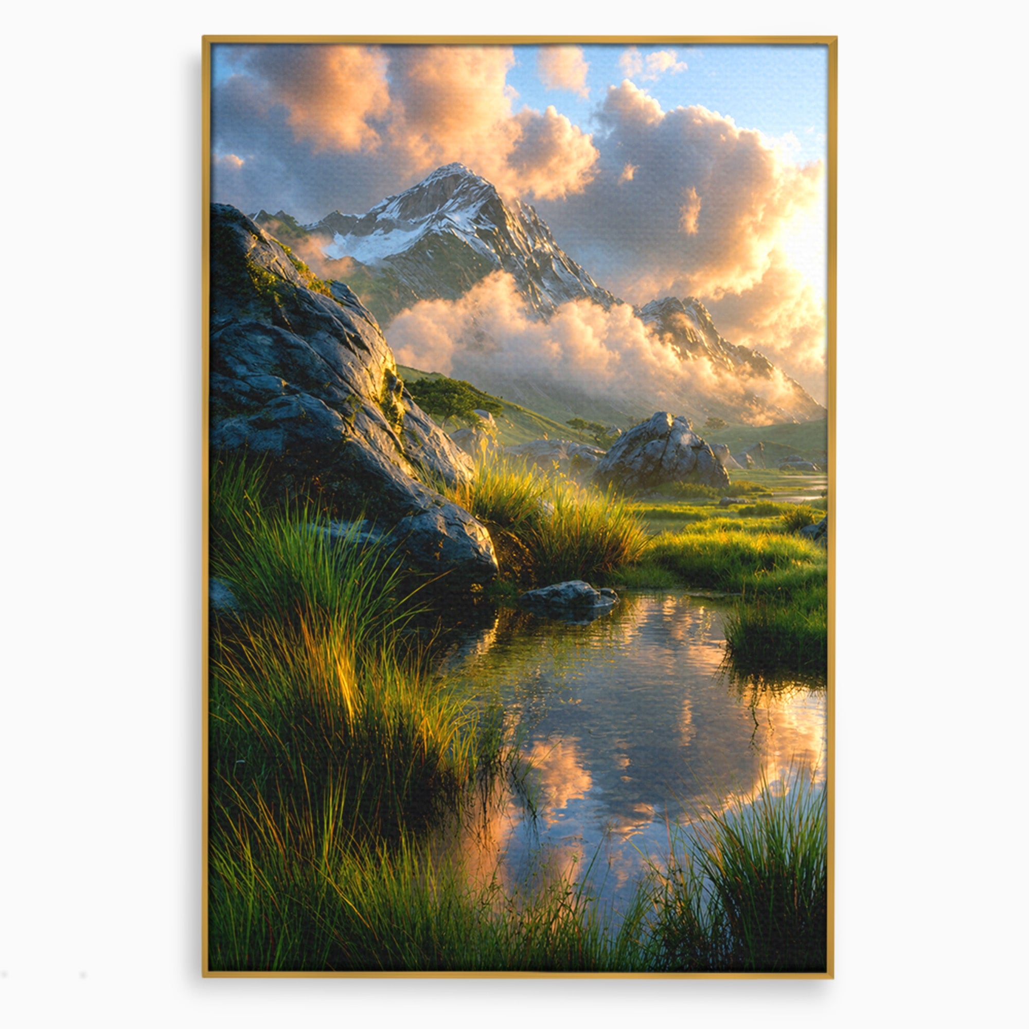 Tablou Canvas Premium LuxCanva® A1694, Peisaj Montan Idilic, Munti, Apus, Natura, Peisaj, Reflectie, Living, Dormitor, Culori Vibrante