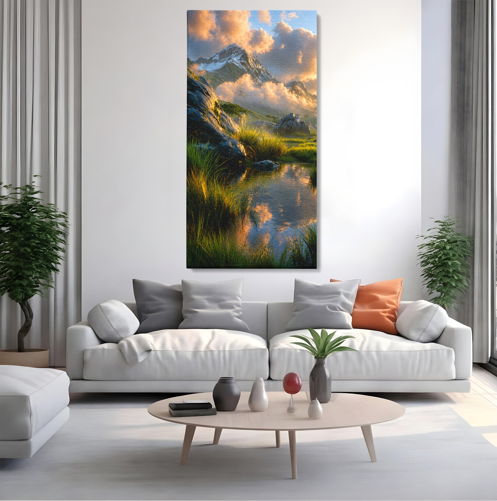 Tablou Canvas Premium LuxCanva® A1694, Peisaj Montan Idilic, Munti, Apus, Natura, Peisaj, Reflectie, Living, Dormitor, Culori Vibrante