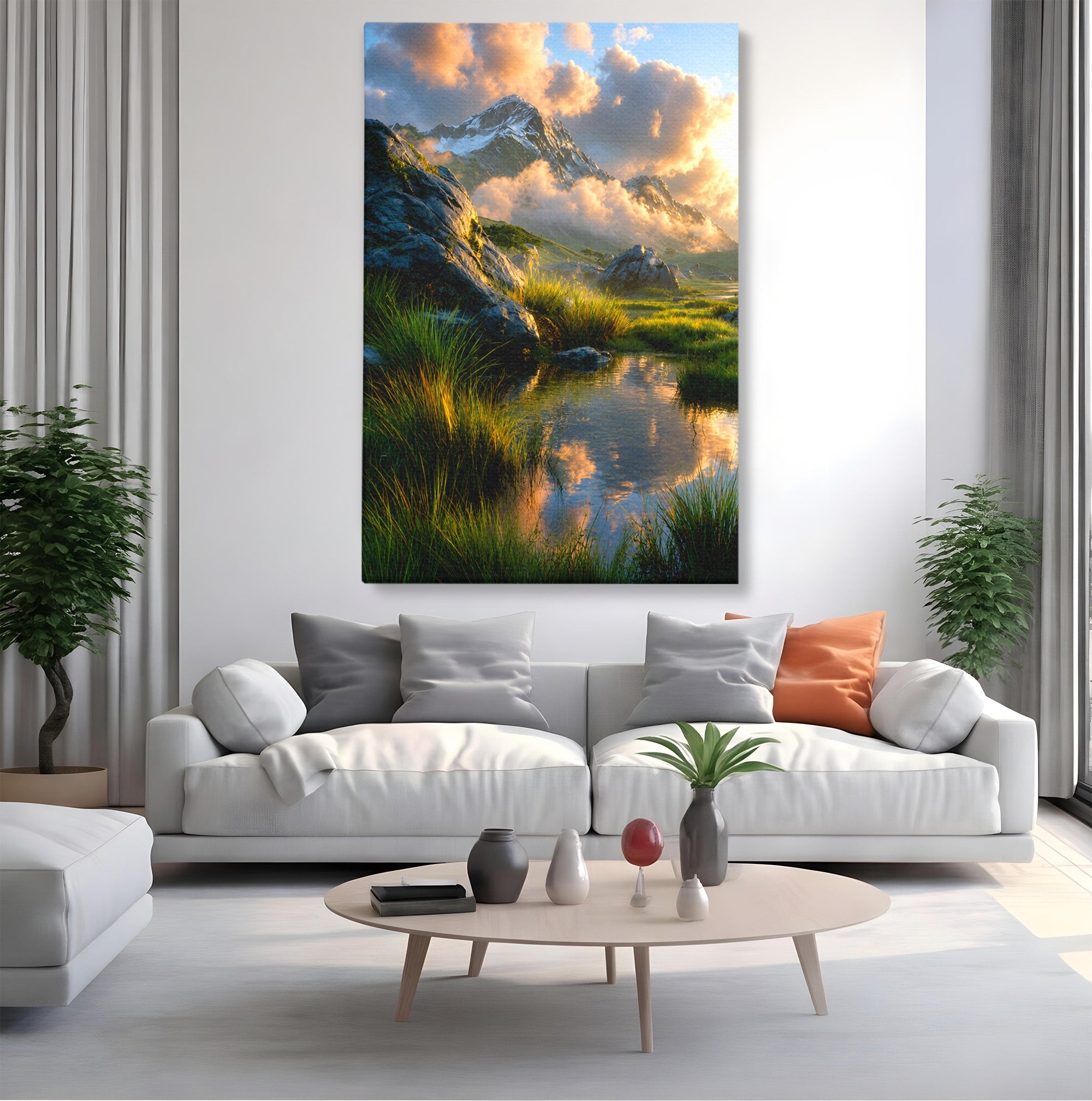 Tablou Canvas Premium LuxCanva® A1694, Peisaj Montan Idilic, Munti, Apus, Natura, Peisaj, Reflectie, Living, Dormitor, Culori Vibrante