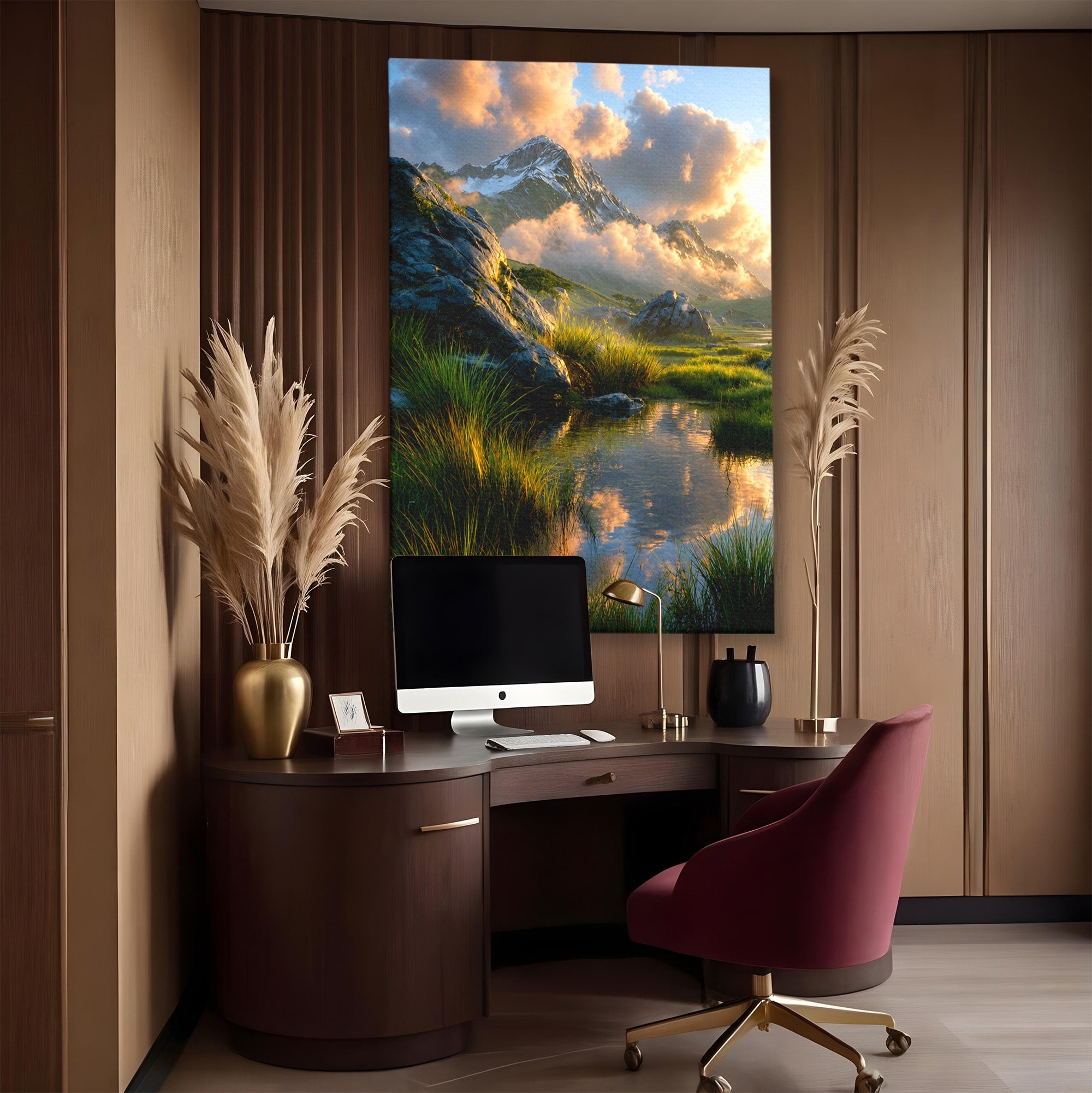 Tablou Canvas Premium LuxCanva® A1694, Peisaj Montan Idilic, Munti, Apus, Natura, Peisaj, Reflectie, Living, Dormitor, Culori Vibrante