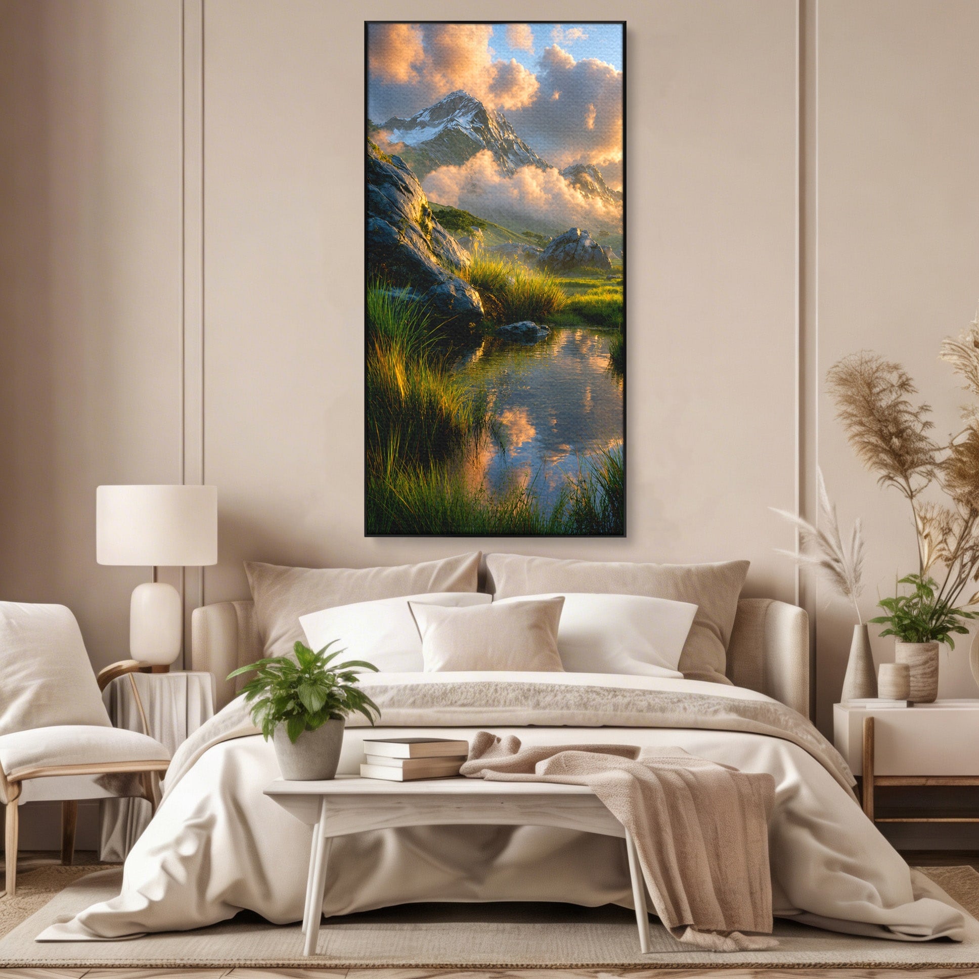 Tablou Canvas Premium LuxCanva® A1694, Peisaj Montan Idilic, Munti, Apus, Natura, Peisaj, Reflectie, Living, Dormitor, Culori Vibrante