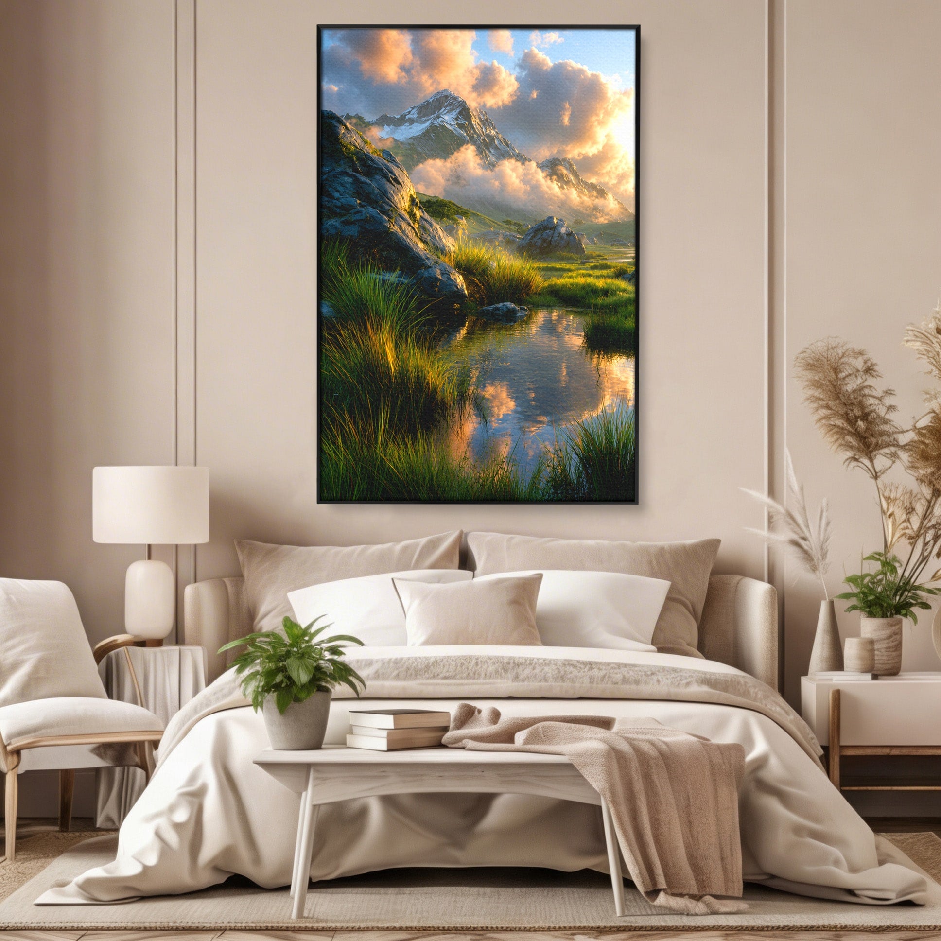 Tablou Canvas Premium LuxCanva® A1694, Peisaj Montan Idilic, Munti, Apus, Natura, Peisaj, Reflectie, Living, Dormitor, Culori Vibrante