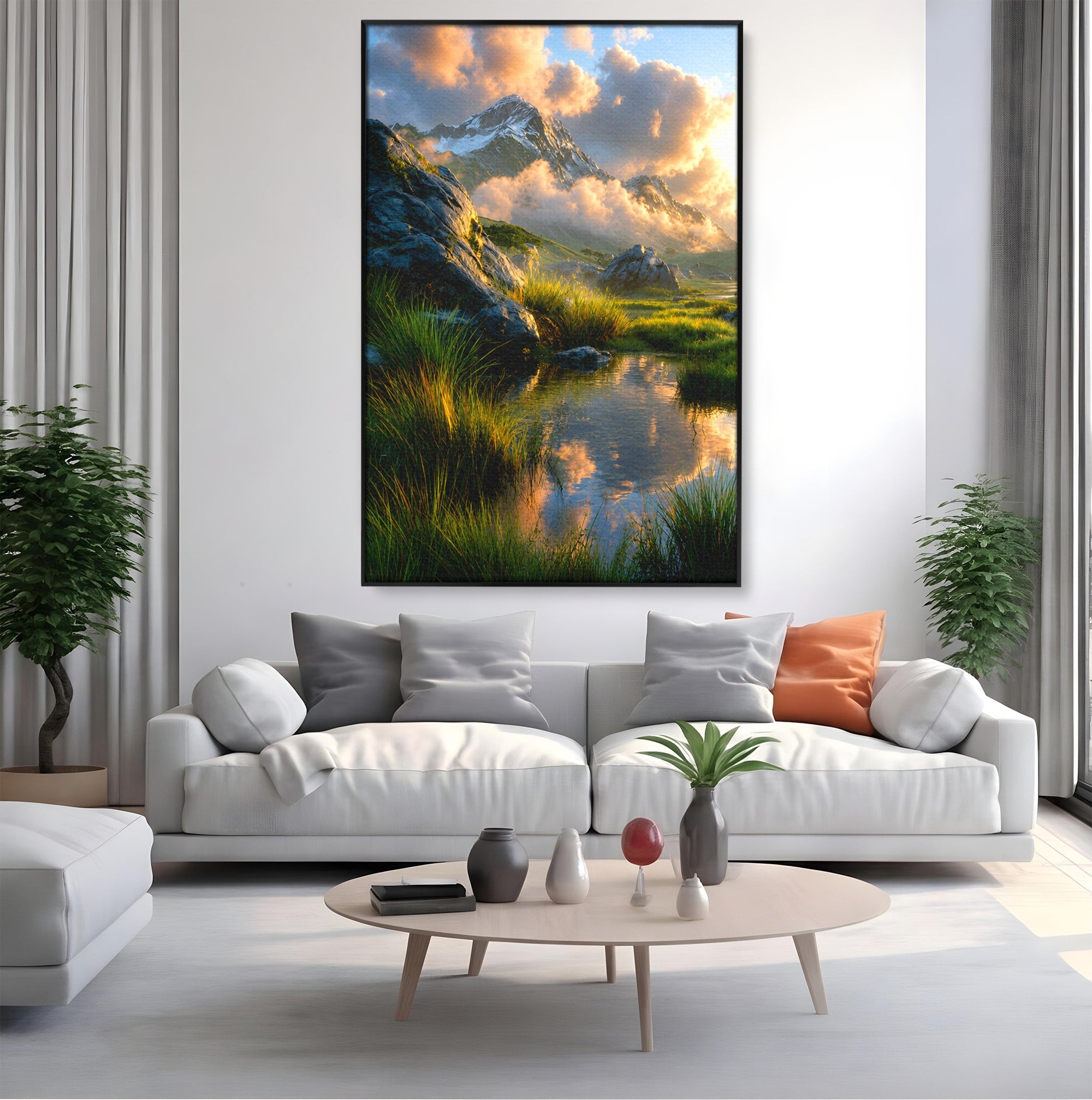 Tablou Canvas Premium LuxCanva® A1694, Peisaj Montan Idilic, Munti, Apus, Natura, Peisaj, Reflectie, Living, Dormitor, Culori Vibrante
