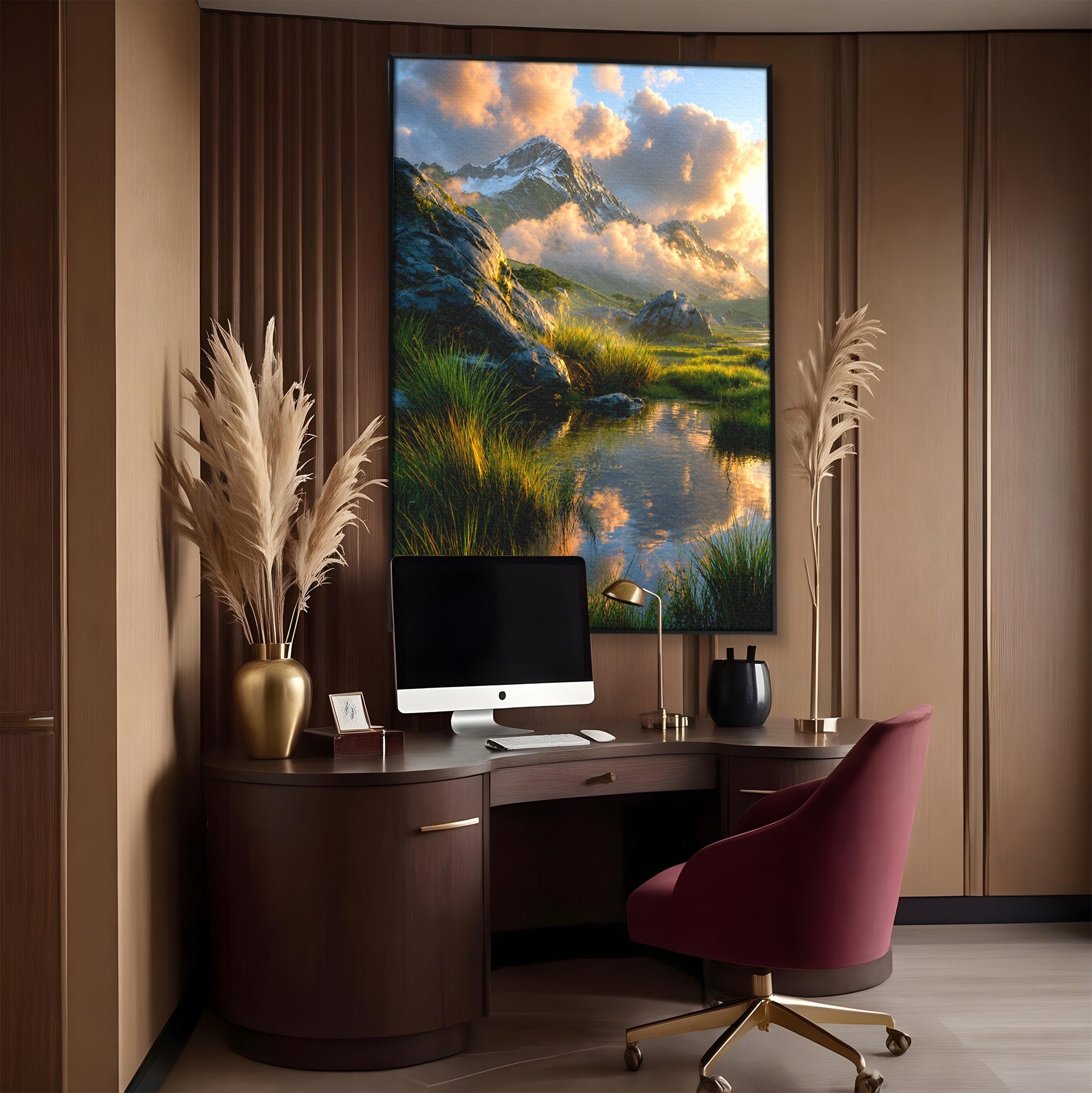 Tablou Canvas Premium LuxCanva® A1694, Peisaj Montan Idilic, Munti, Apus, Natura, Peisaj, Reflectie, Living, Dormitor, Culori Vibrante