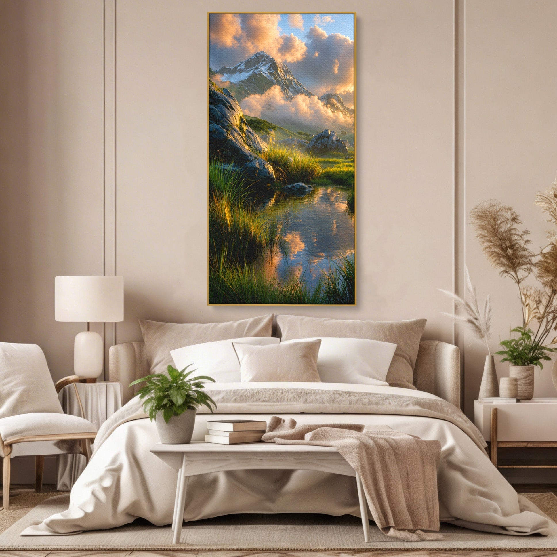 Tablou Canvas Premium LuxCanva® A1694, Peisaj Montan Idilic, Munti, Apus, Natura, Peisaj, Reflectie, Living, Dormitor, Culori Vibrante