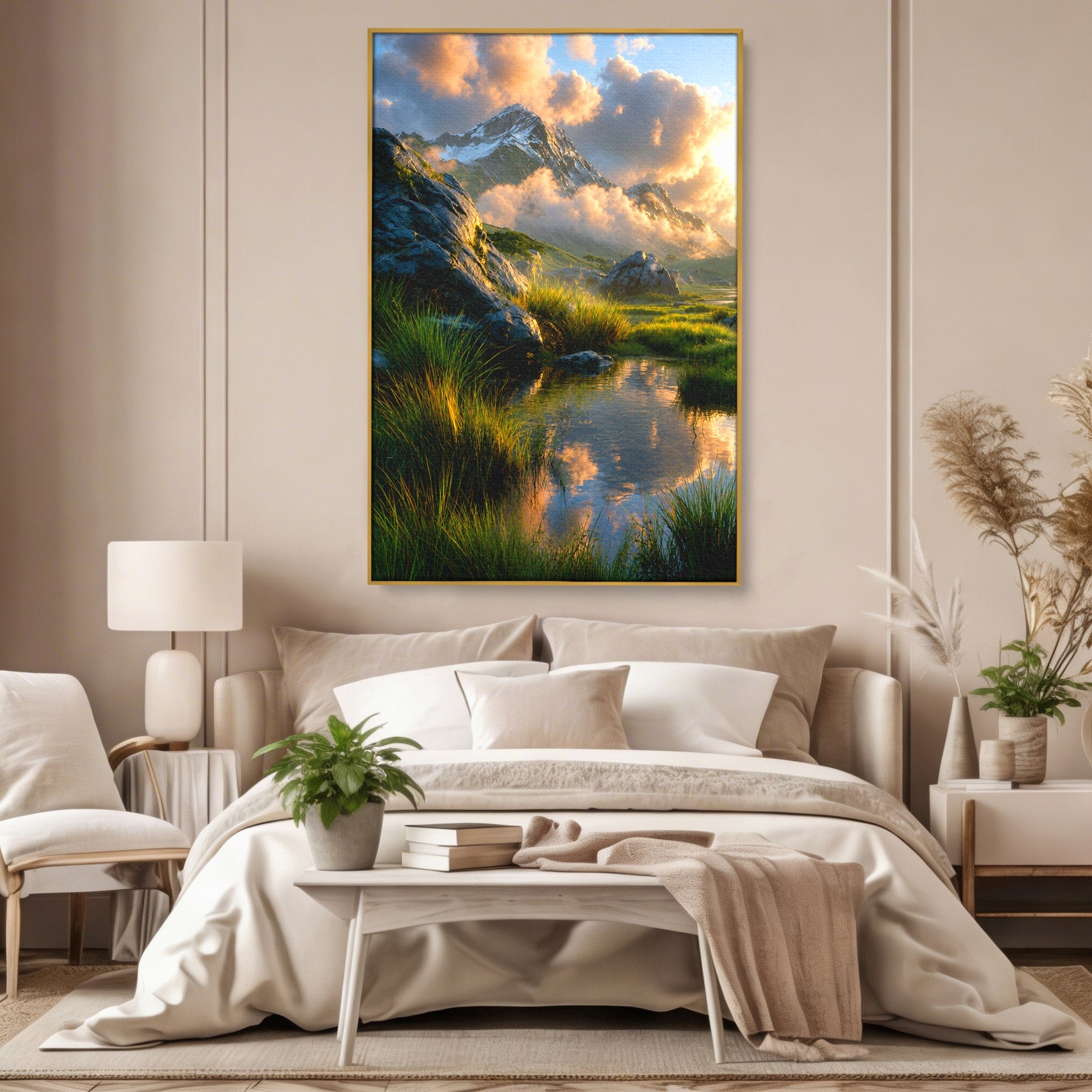 Tablou Canvas Premium LuxCanva® A1694, Peisaj Montan Idilic, Munti, Apus, Natura, Peisaj, Reflectie, Living, Dormitor, Culori Vibrante