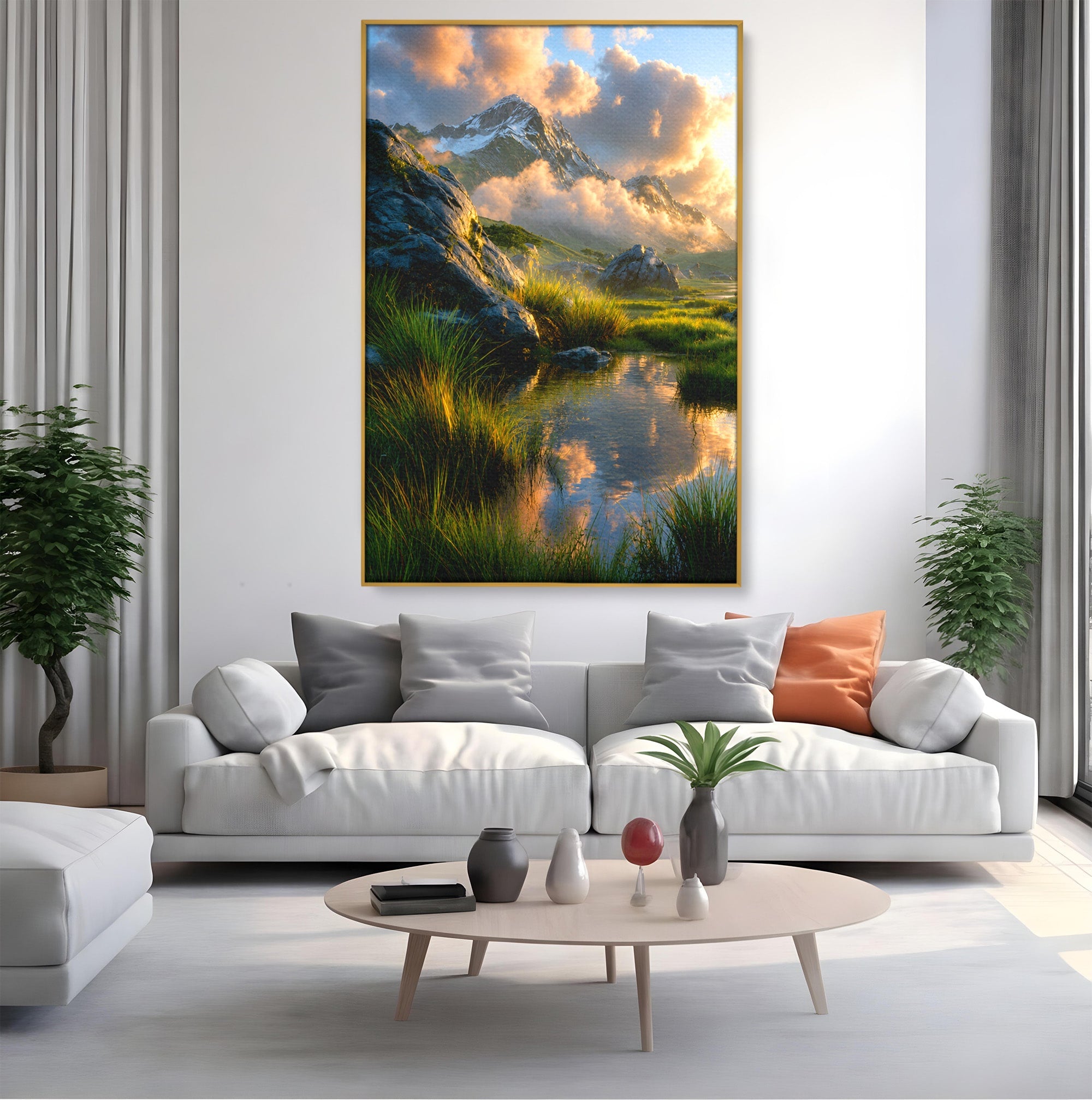 Tablou Canvas Premium LuxCanva® A1694, Peisaj Montan Idilic, Munti, Apus, Natura, Peisaj, Reflectie, Living, Dormitor, Culori Vibrante