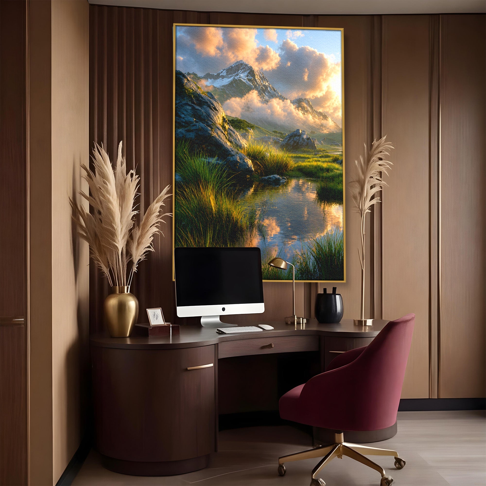 Tablou Canvas Premium LuxCanva® A1694, Peisaj Montan Idilic, Munti, Apus, Natura, Peisaj, Reflectie, Living, Dormitor, Culori Vibrante