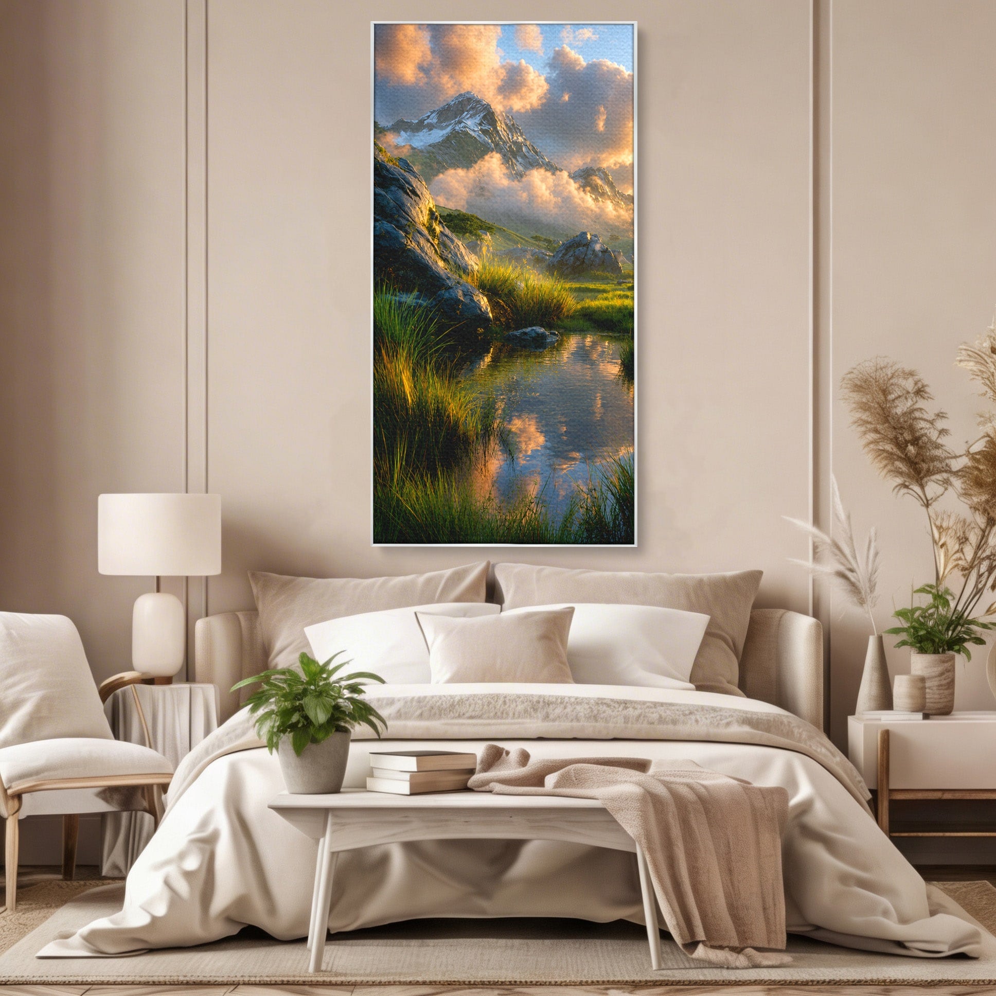 Tablou Canvas Premium LuxCanva® A1694, Peisaj Montan Idilic, Munti, Apus, Natura, Peisaj, Reflectie, Living, Dormitor, Culori Vibrante