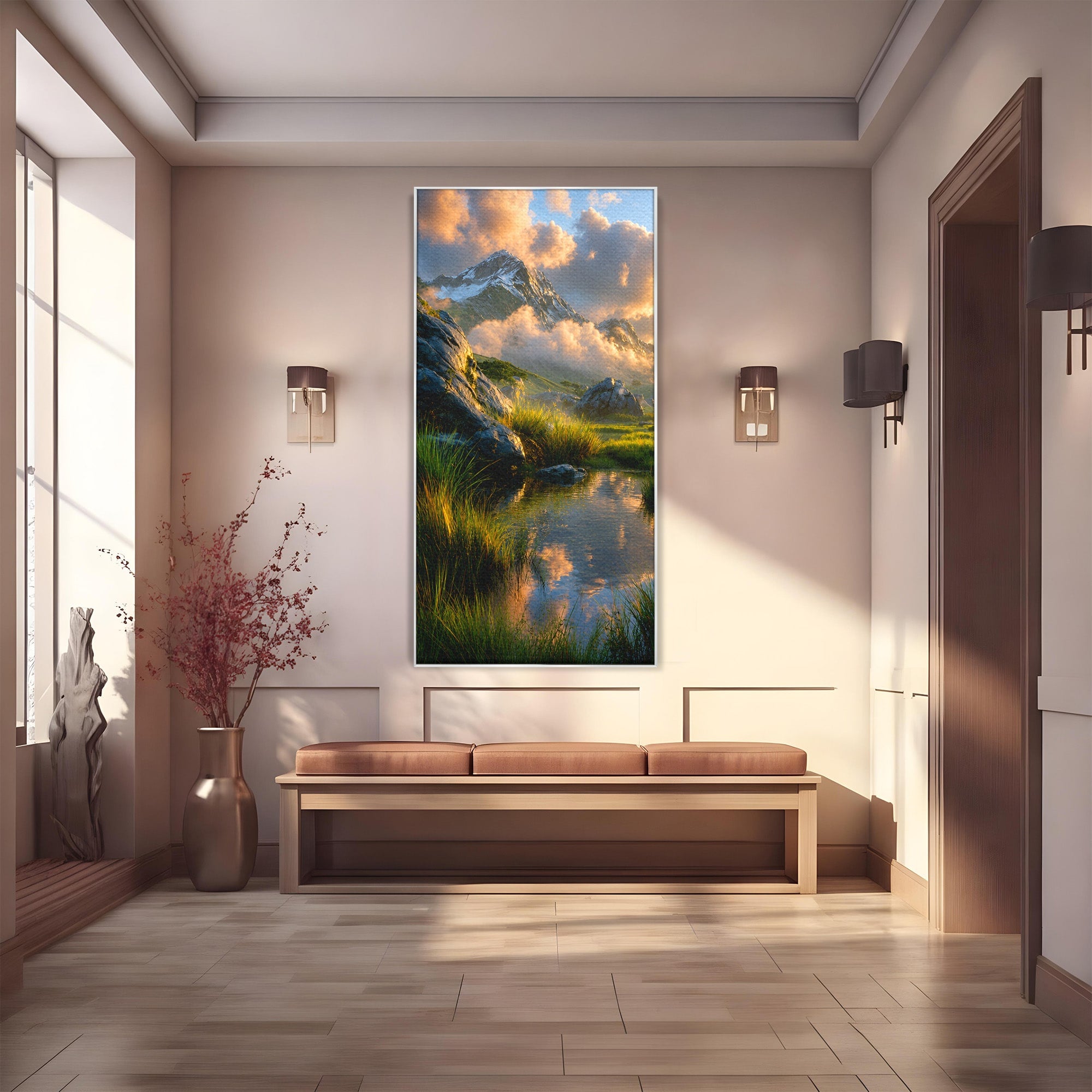 Tablou Canvas Premium LuxCanva® A1694, Peisaj Montan Idilic, Munti, Apus, Natura, Peisaj, Reflectie, Living, Dormitor, Culori Vibrante