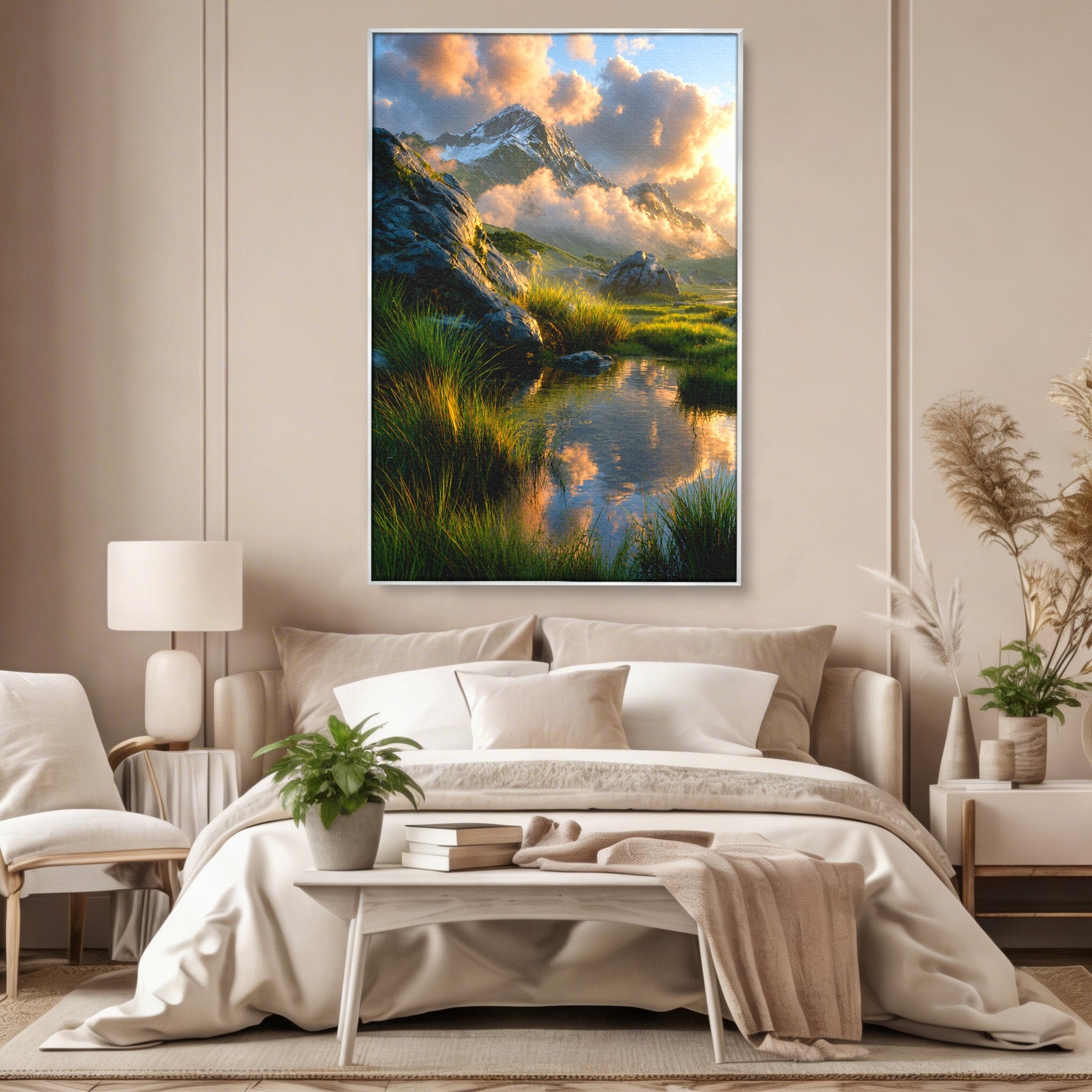Tablou Canvas Premium LuxCanva® A1694, Peisaj Montan Idilic, Munti, Apus, Natura, Peisaj, Reflectie, Living, Dormitor, Culori Vibrante