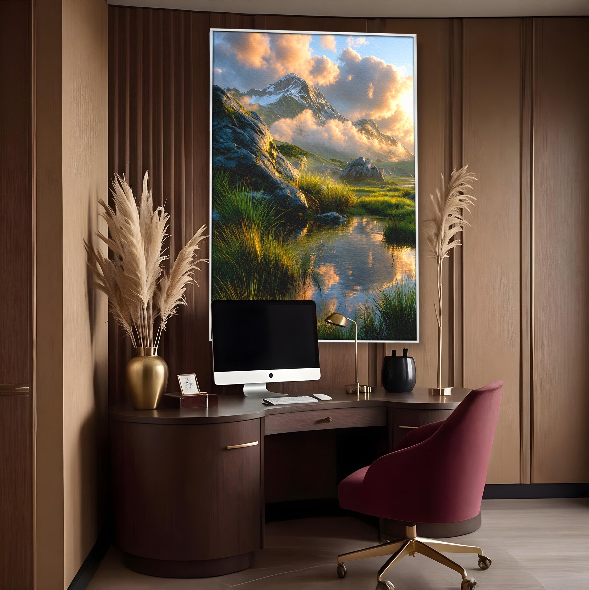 Tablou Canvas Premium LuxCanva® A1694, Peisaj Montan Idilic, Munti, Apus, Natura, Peisaj, Reflectie, Living, Dormitor, Culori Vibrante