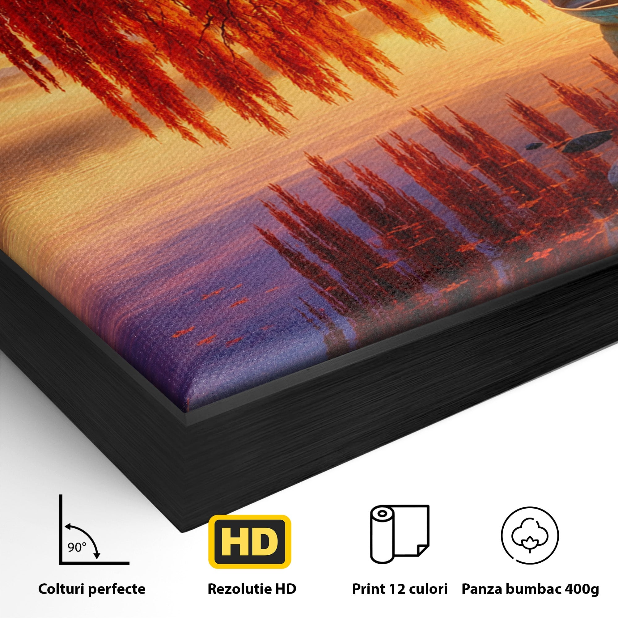 Tablou Canvas Premium LuxCanva® A1695, Copacul De Foc, Copac, Lac, Apus, Natura, Peisaj, Living, Culori Vibrante