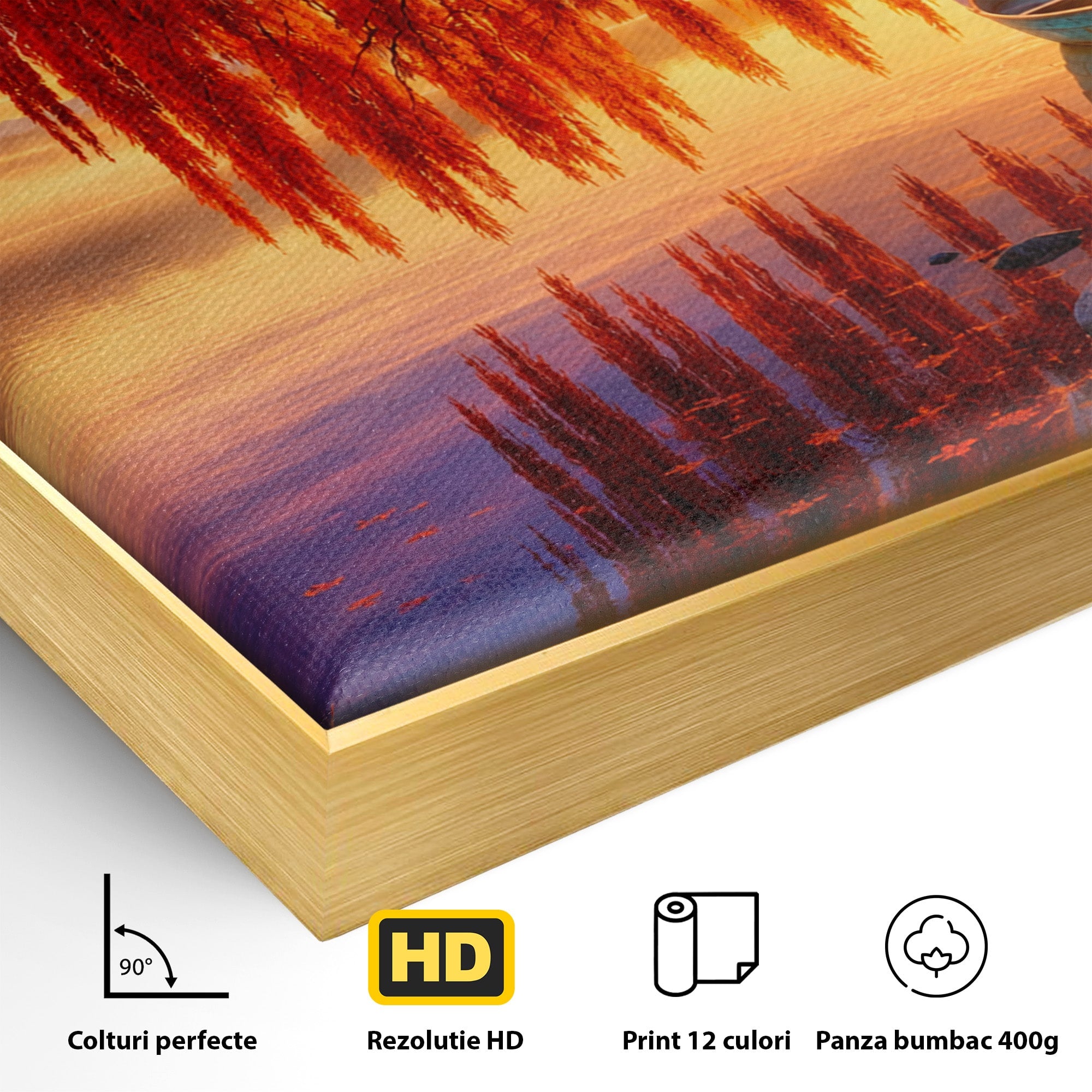 Tablou Canvas Premium LuxCanva® A1695, Copacul De Foc, Copac, Lac, Apus, Natura, Peisaj, Living, Culori Vibrante