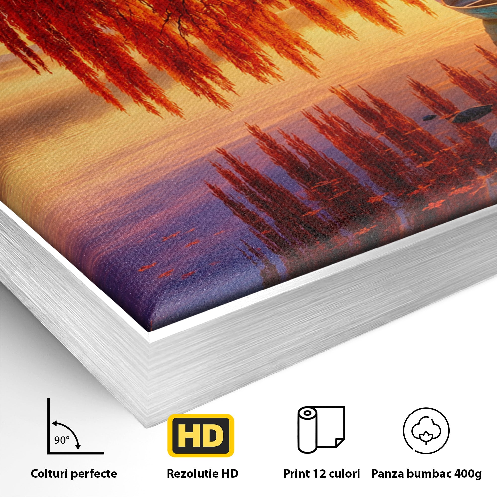 Tablou Canvas Premium LuxCanva® A1695, Copacul De Foc, Copac, Lac, Apus, Natura, Peisaj, Living, Culori Vibrante