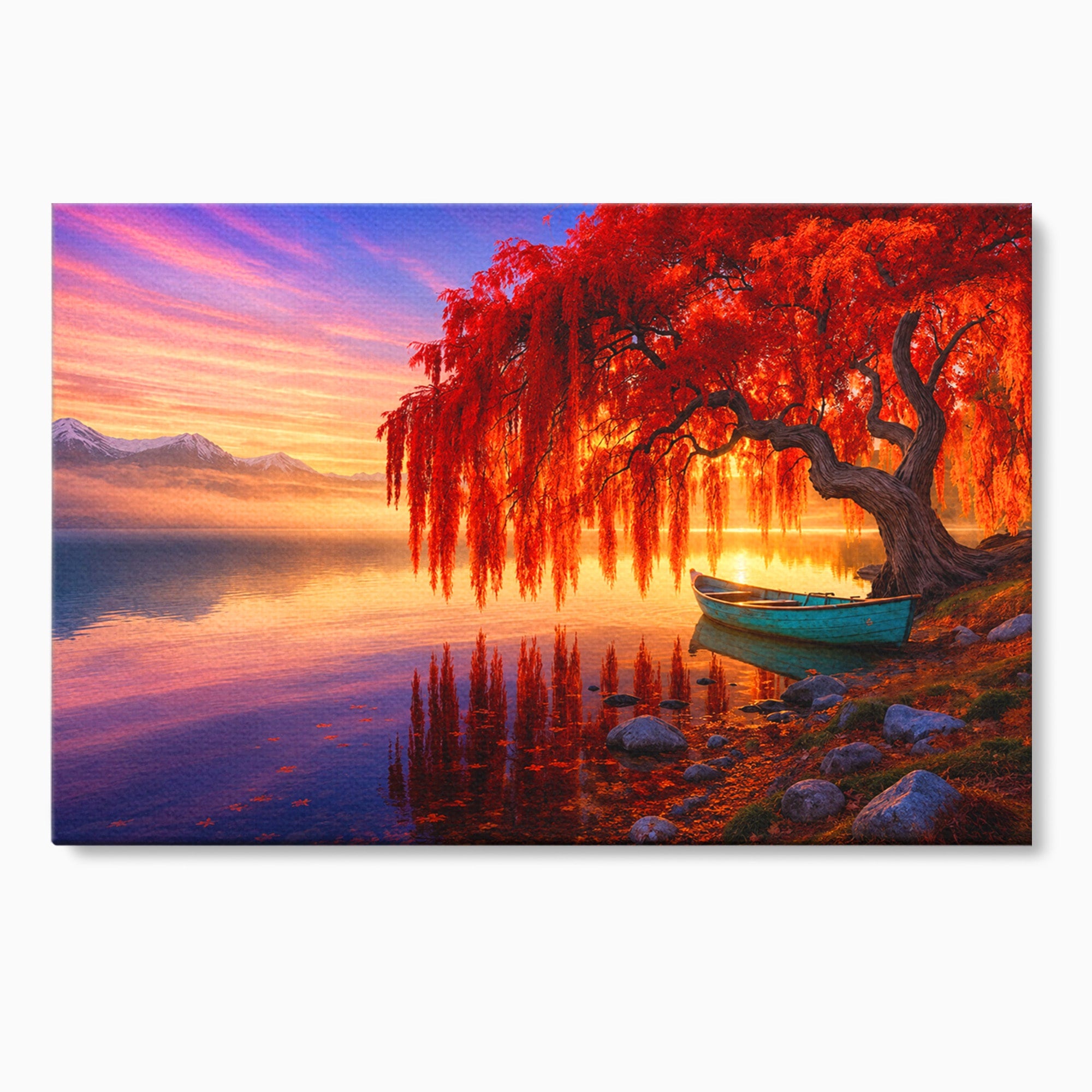 Tablou Canvas Premium LuxCanva® A1695, Copacul De Foc, Copac, Lac, Apus, Natura, Peisaj, Living, Culori Vibrante