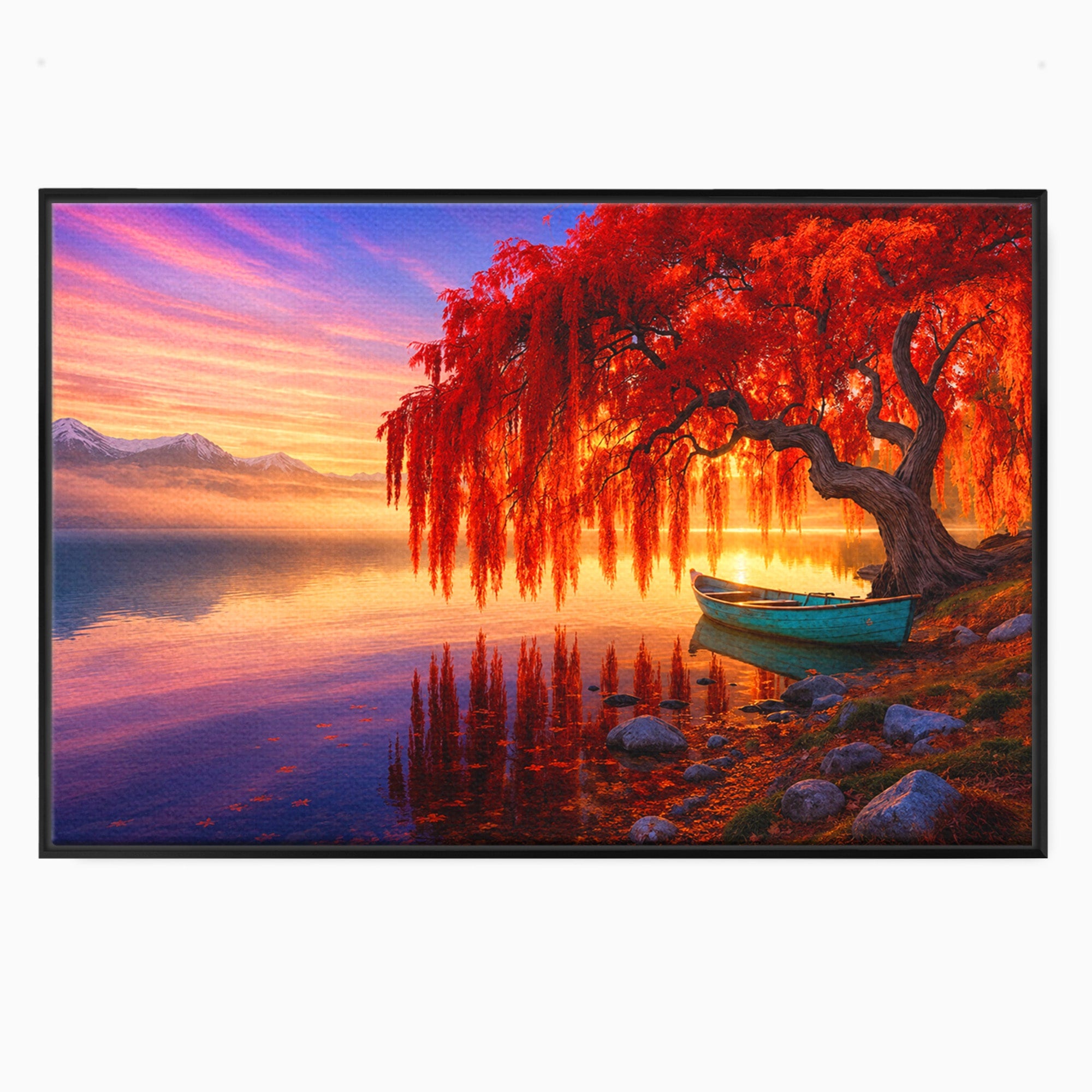 Tablou Canvas Premium LuxCanva® A1695, Copacul De Foc, Copac, Lac, Apus, Natura, Peisaj, Living, Culori Vibrante