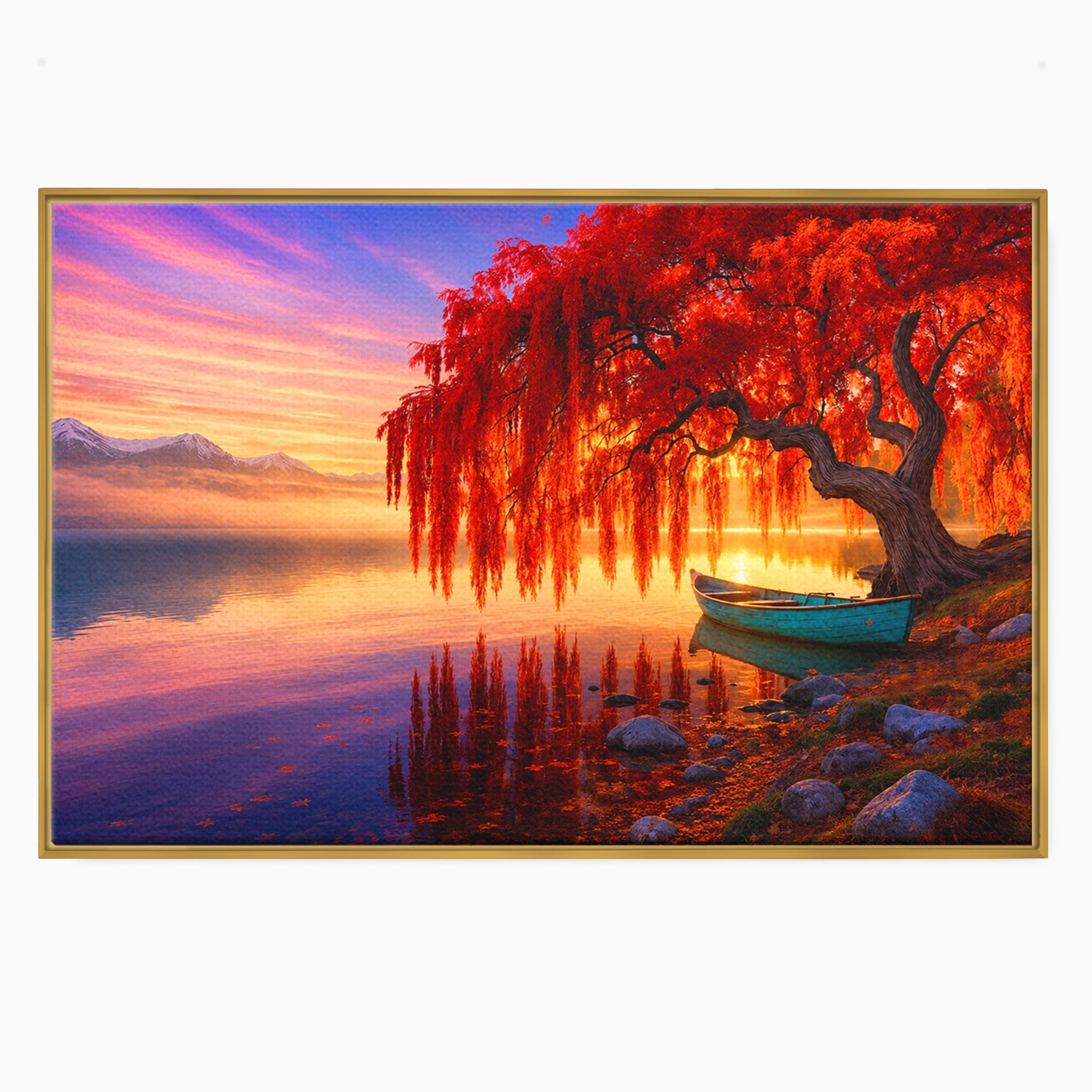 Tablou Canvas Premium LuxCanva® A1695, Copacul De Foc, Copac, Lac, Apus, Natura, Peisaj, Living, Culori Vibrante