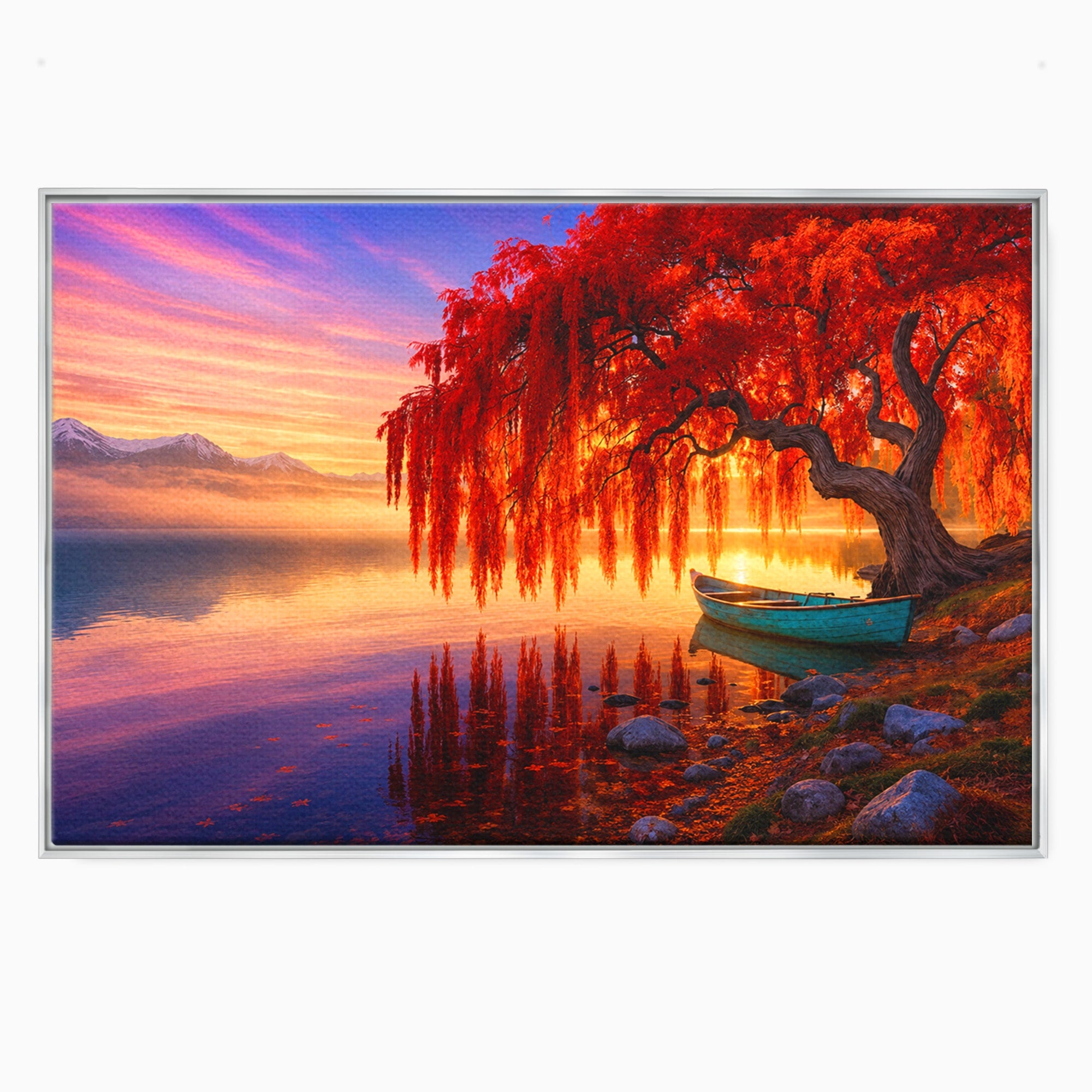 Tablou Canvas Premium LuxCanva® A1695, Copacul De Foc, Copac, Lac, Apus, Natura, Peisaj, Living, Culori Vibrante