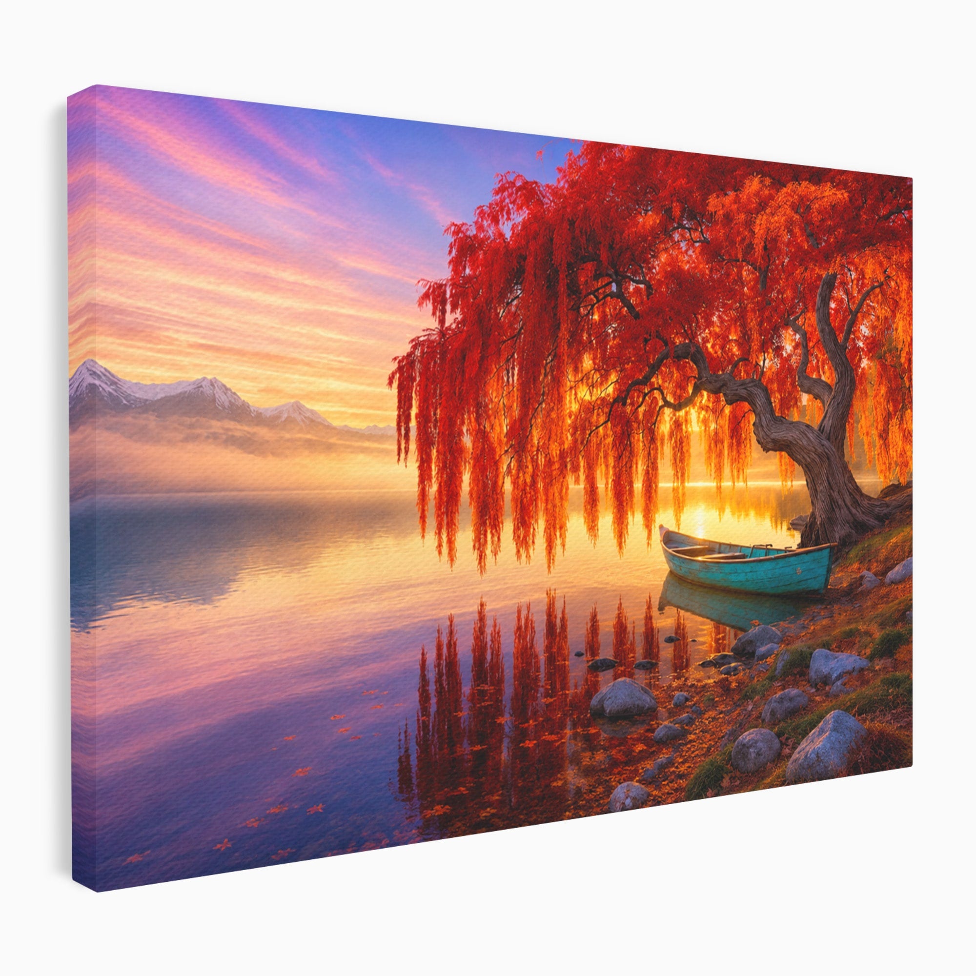 Tablou Canvas Premium LuxCanva® A1695, Copacul De Foc, Copac, Lac, Apus, Natura, Peisaj, Living, Culori Vibrante