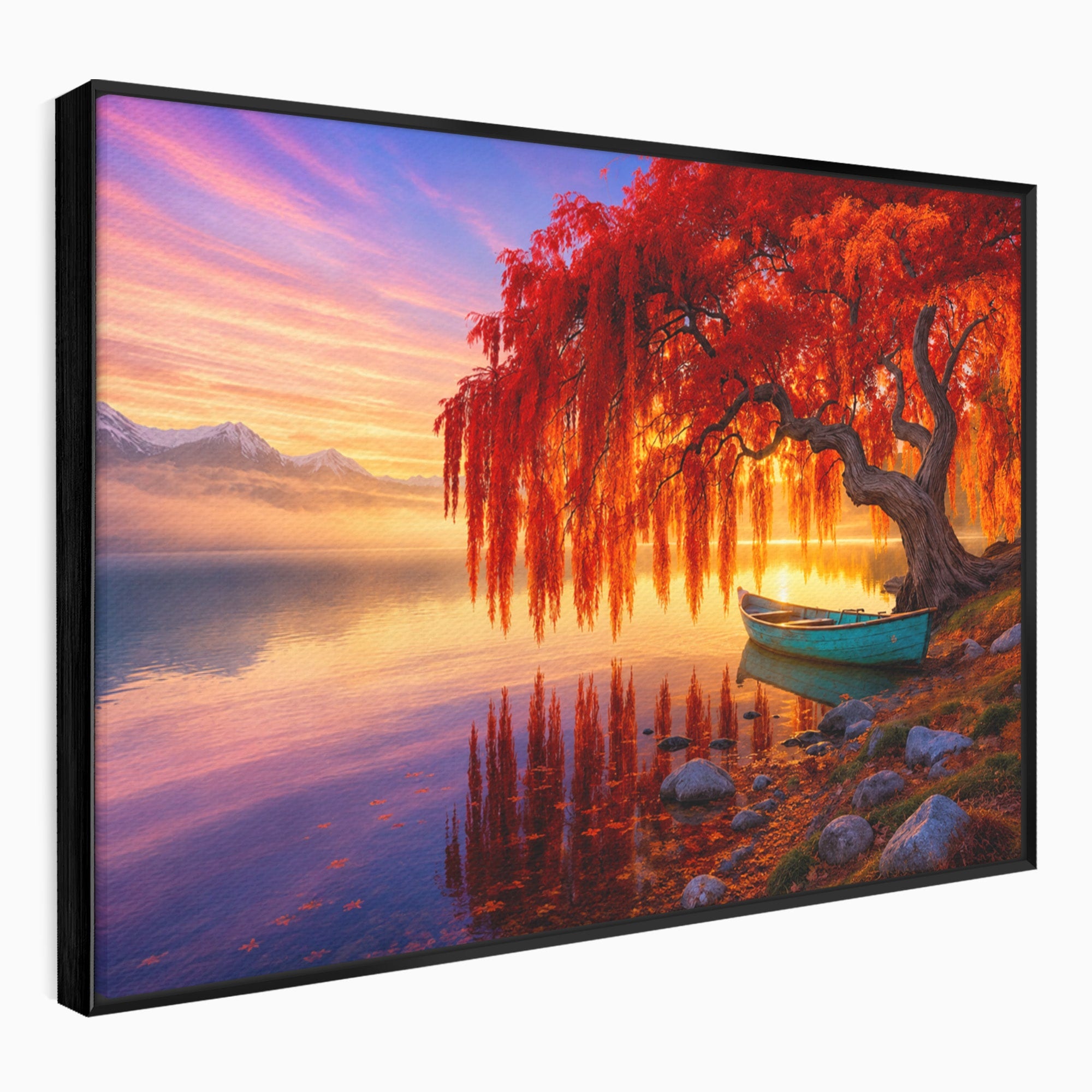 Tablou Canvas Premium LuxCanva® A1695, Copacul De Foc, Copac, Lac, Apus, Natura, Peisaj, Living, Culori Vibrante