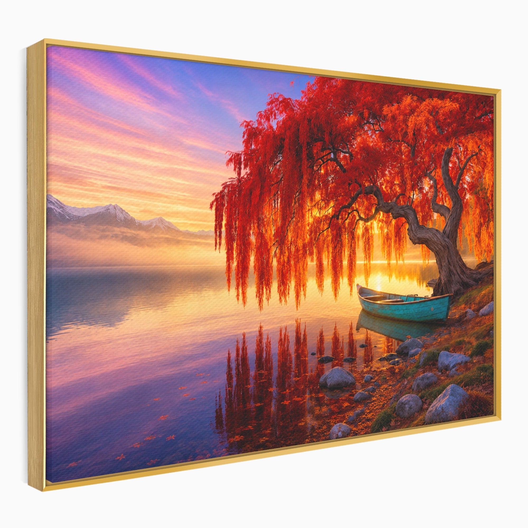 Tablou Canvas Premium LuxCanva® A1695, Copacul De Foc, Copac, Lac, Apus, Natura, Peisaj, Living, Culori Vibrante