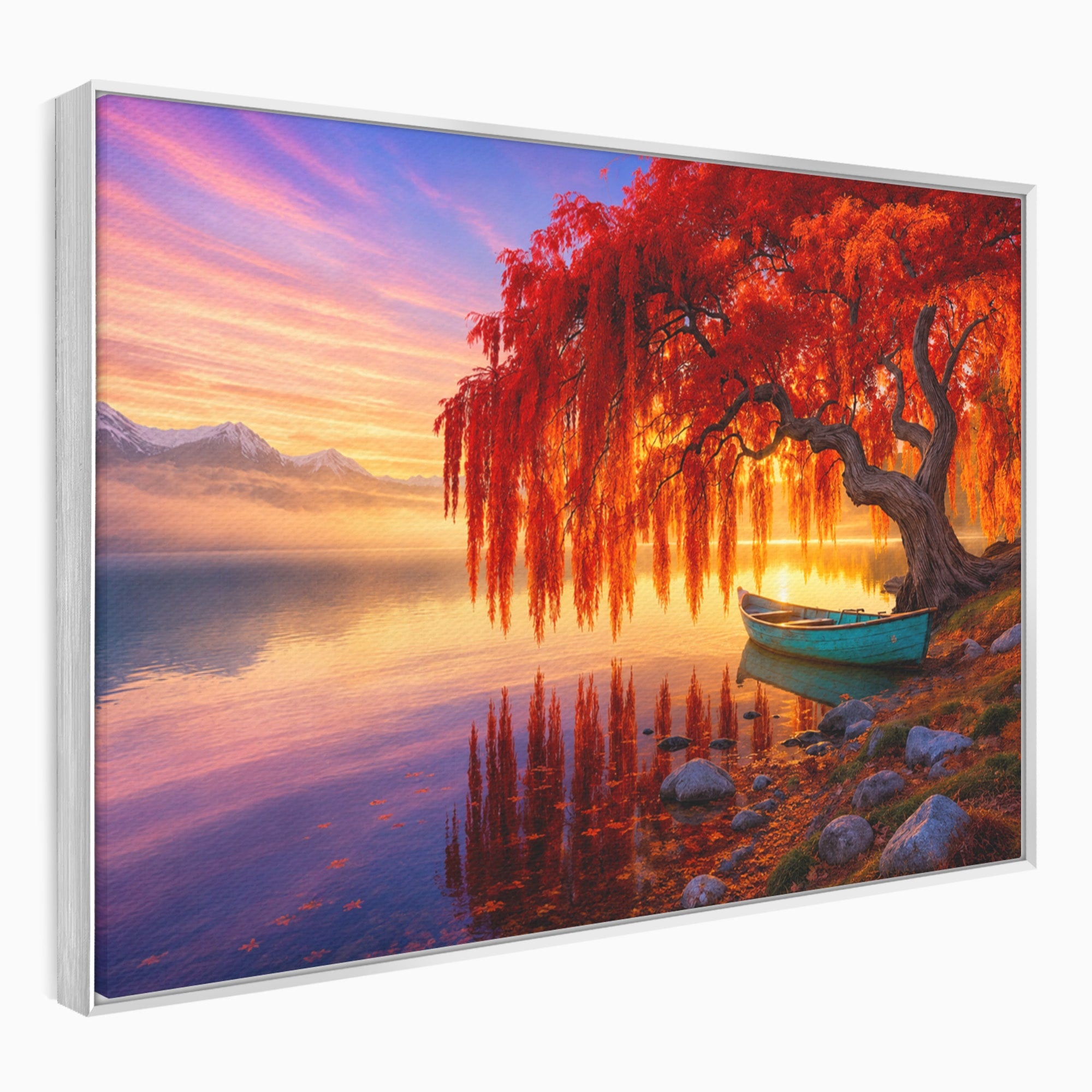 Tablou Canvas Premium LuxCanva® A1695, Copacul De Foc, Copac, Lac, Apus, Natura, Peisaj, Living, Culori Vibrante