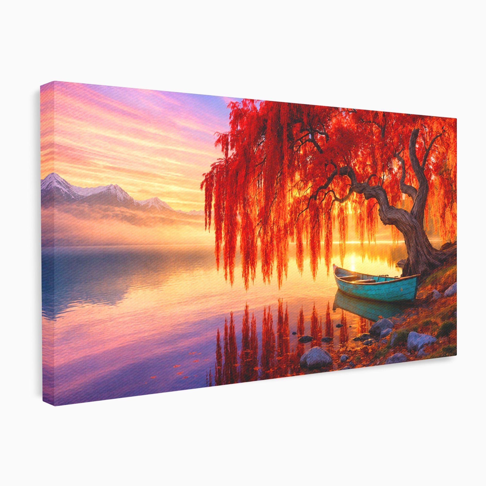 Tablou Canvas Premium LuxCanva® A1695, Copacul De Foc, Copac, Lac, Apus, Natura, Peisaj, Living, Culori Vibrante
