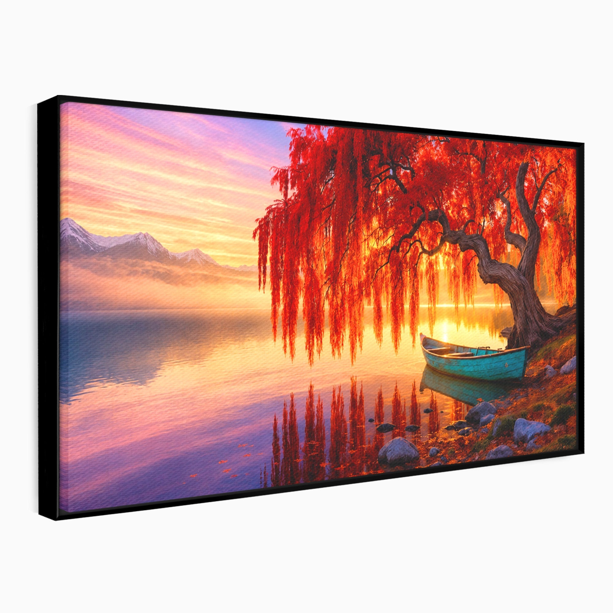 Tablou Canvas Premium LuxCanva® A1695, Copacul De Foc, Copac, Lac, Apus, Natura, Peisaj, Living, Culori Vibrante