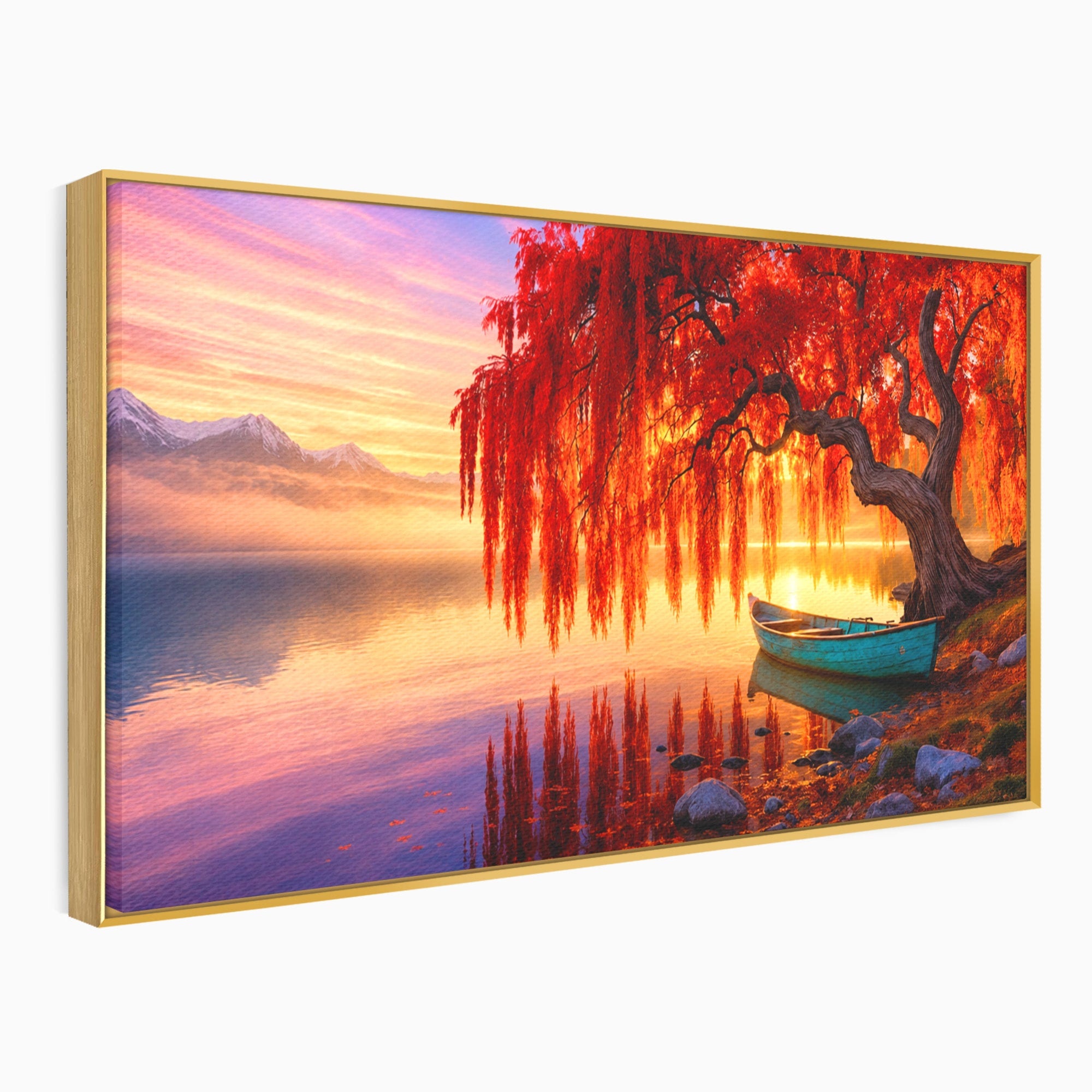 Tablou Canvas Premium LuxCanva® A1695, Copacul De Foc, Copac, Lac, Apus, Natura, Peisaj, Living, Culori Vibrante