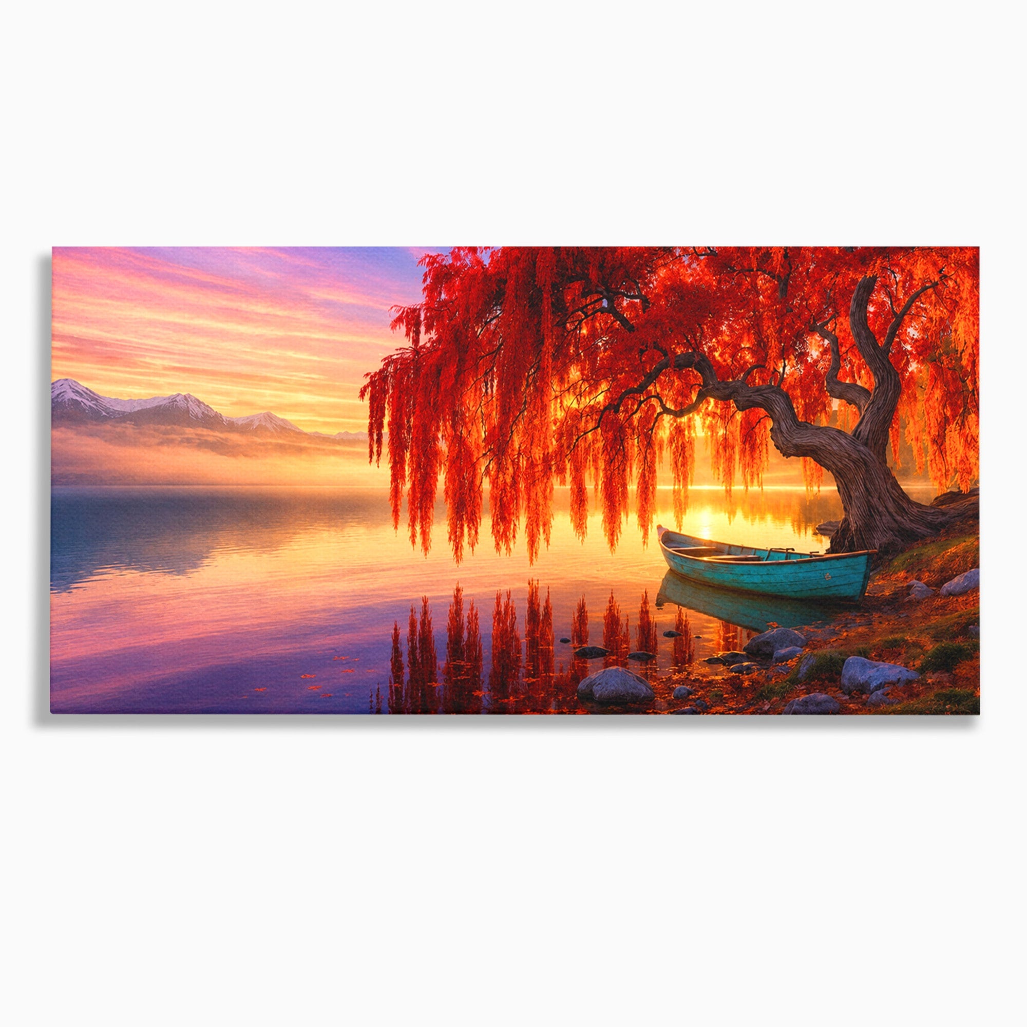 Tablou Canvas Premium LuxCanva® A1695, Copacul De Foc, Copac, Lac, Apus, Natura, Peisaj, Living, Culori Vibrante