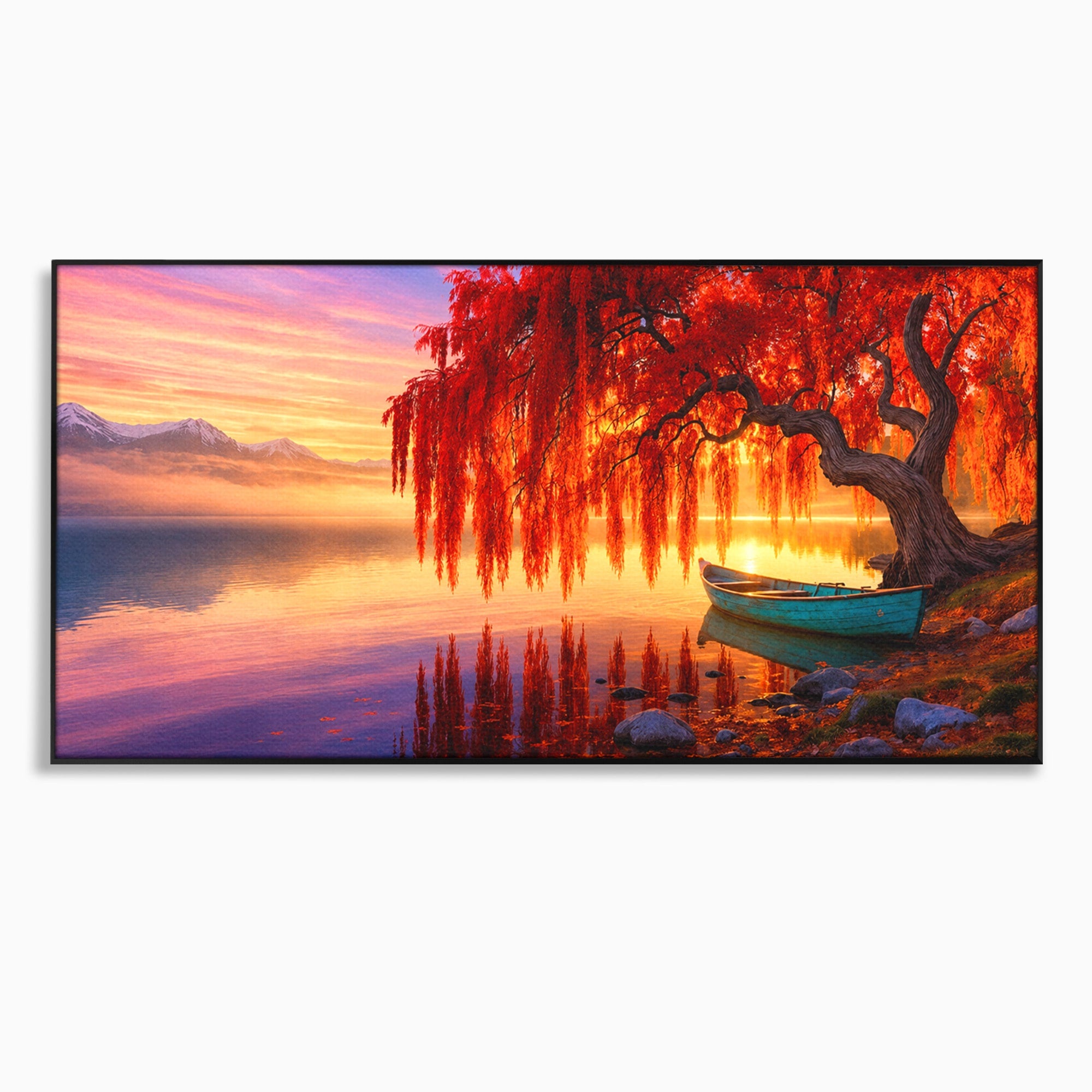 Tablou Canvas Premium LuxCanva® A1695, Copacul De Foc, Copac, Lac, Apus, Natura, Peisaj, Living, Culori Vibrante