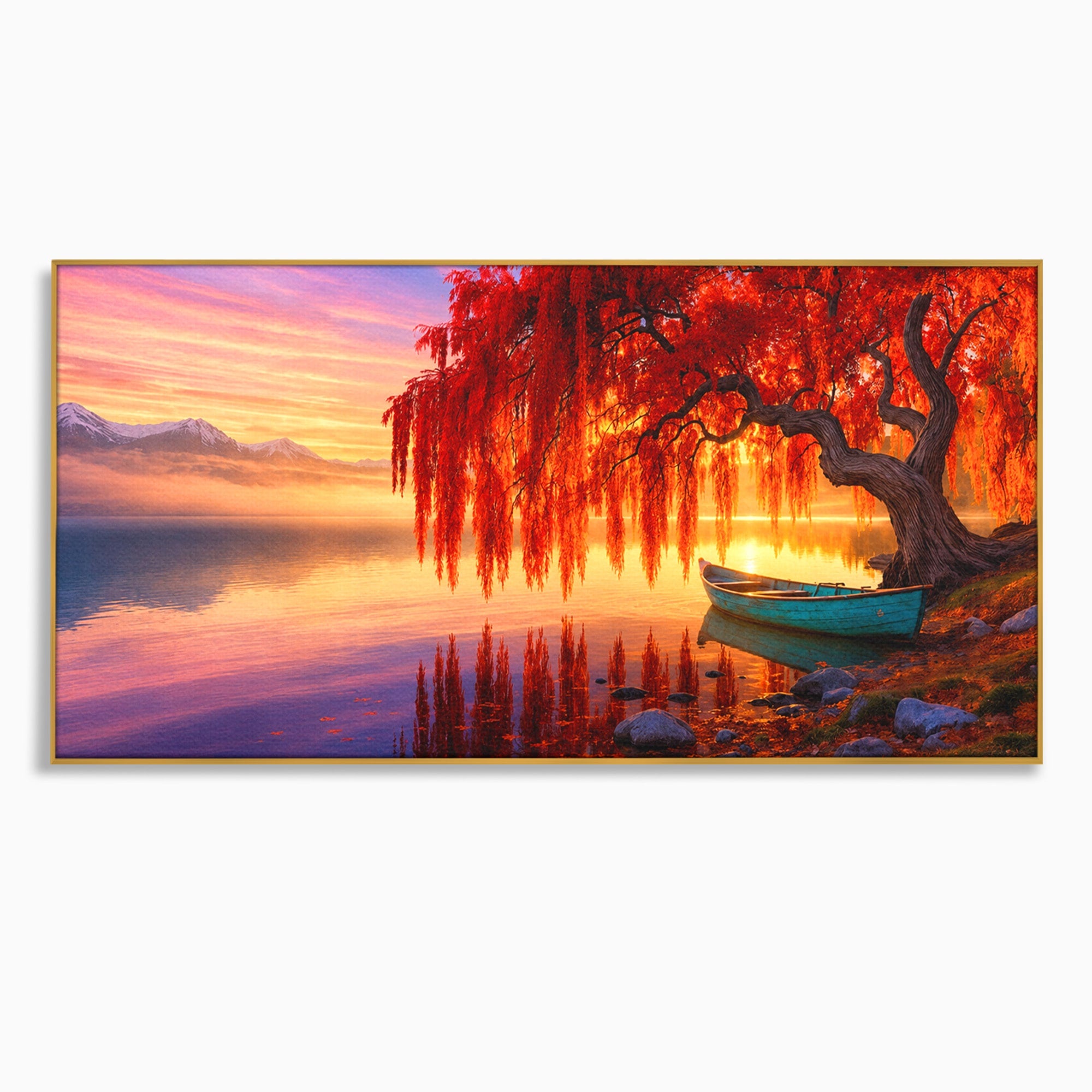 Tablou Canvas Premium LuxCanva® A1695, Copacul De Foc, Copac, Lac, Apus, Natura, Peisaj, Living, Culori Vibrante