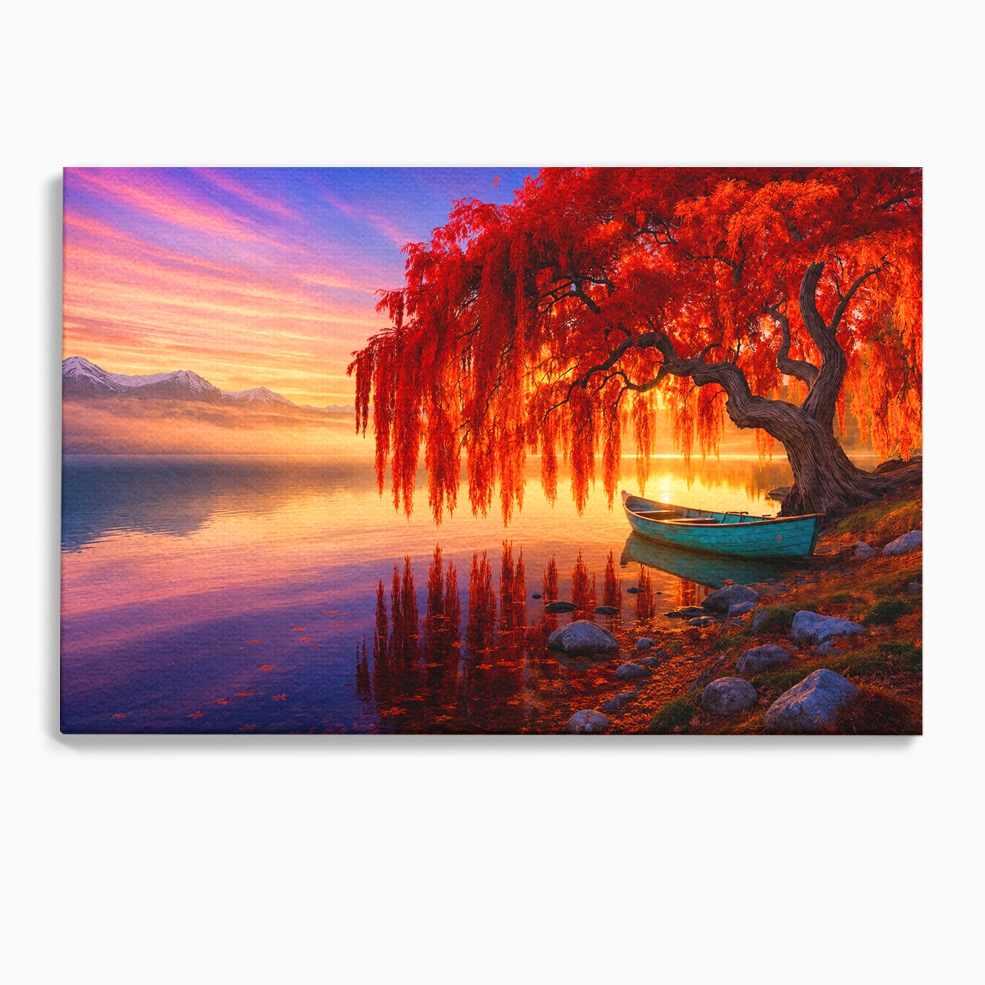 Tablou Canvas Premium LuxCanva® A1695, Copacul De Foc, Copac, Lac, Apus, Natura, Peisaj, Living, Culori Vibrante